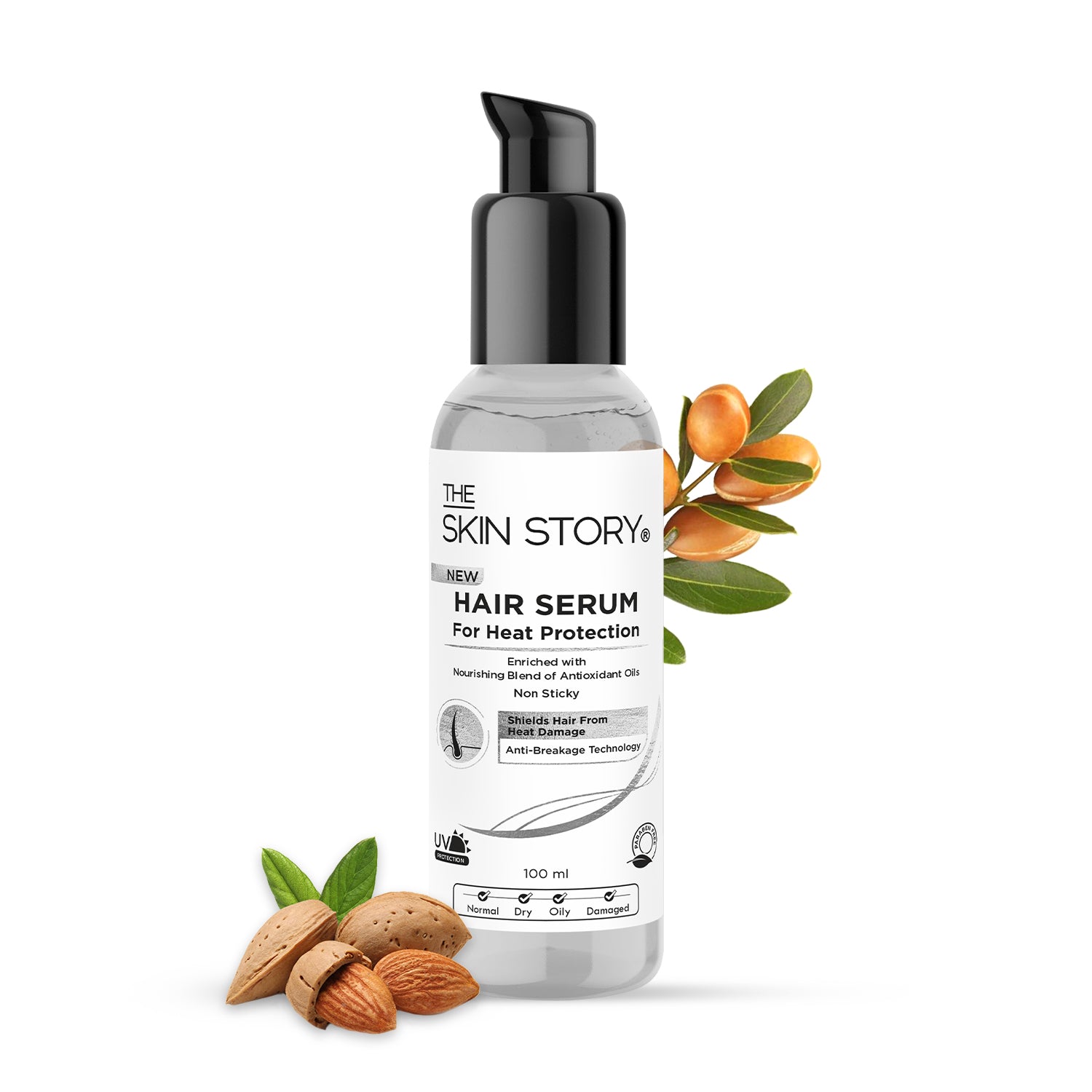 Heat Protection Hair Serum Enriched with Argan, Almond & Coconut Oil Non sticky 100ml