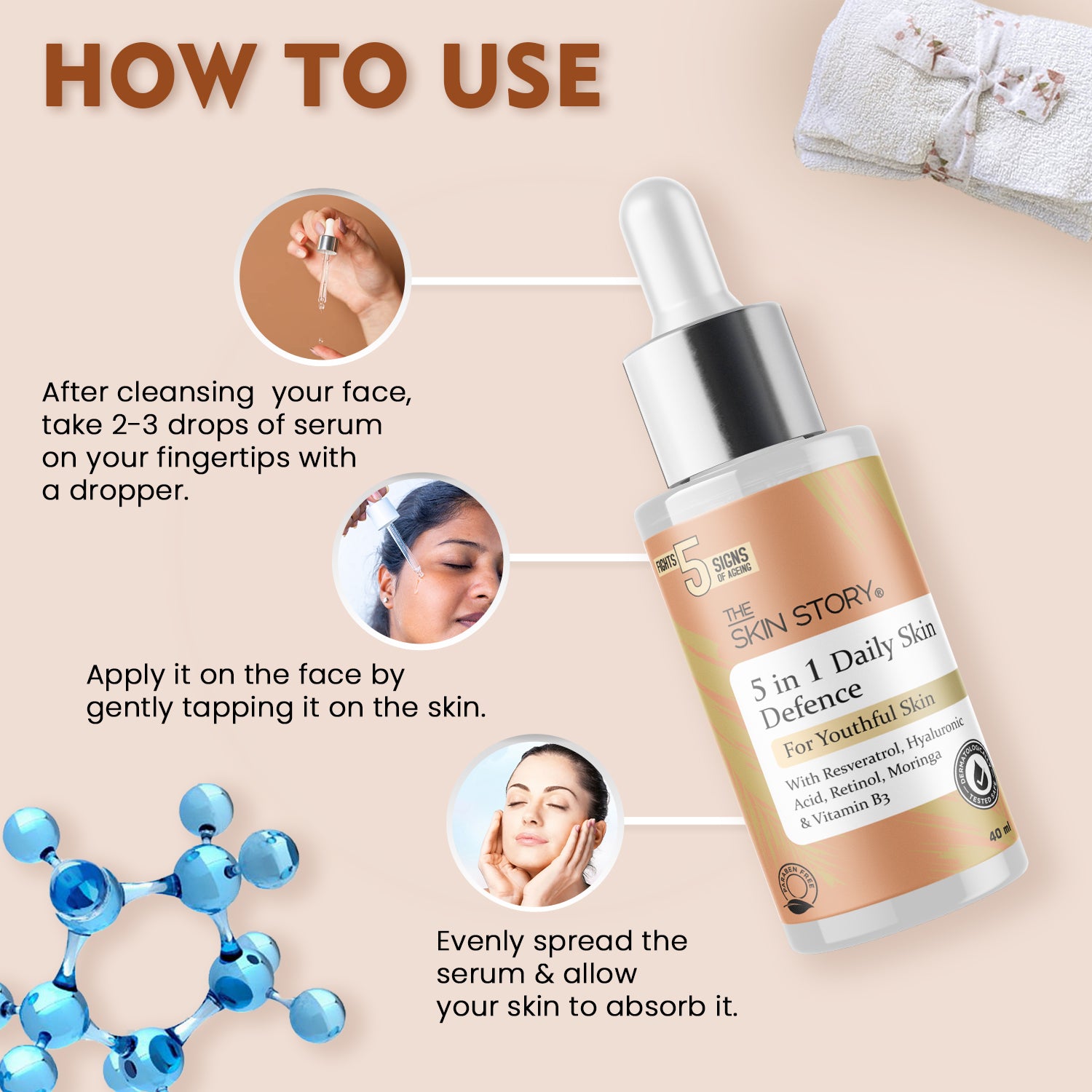 5 in 1 Daily Skin Defence Serum | Fights 5 Signs of Aging | Resveratrol, Retinol & Niacinamide | 40ml