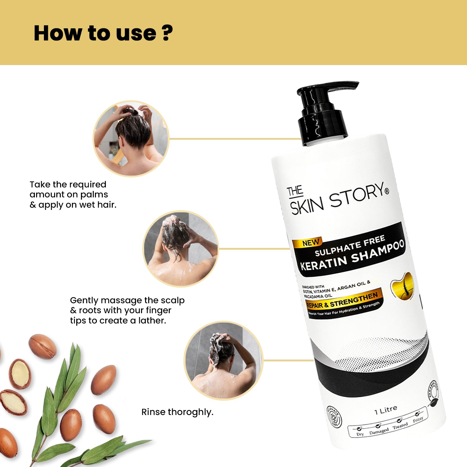 Sulphate Free Keratin & Biotin Shampoo Repairs Damaged Hair 1 Litre
