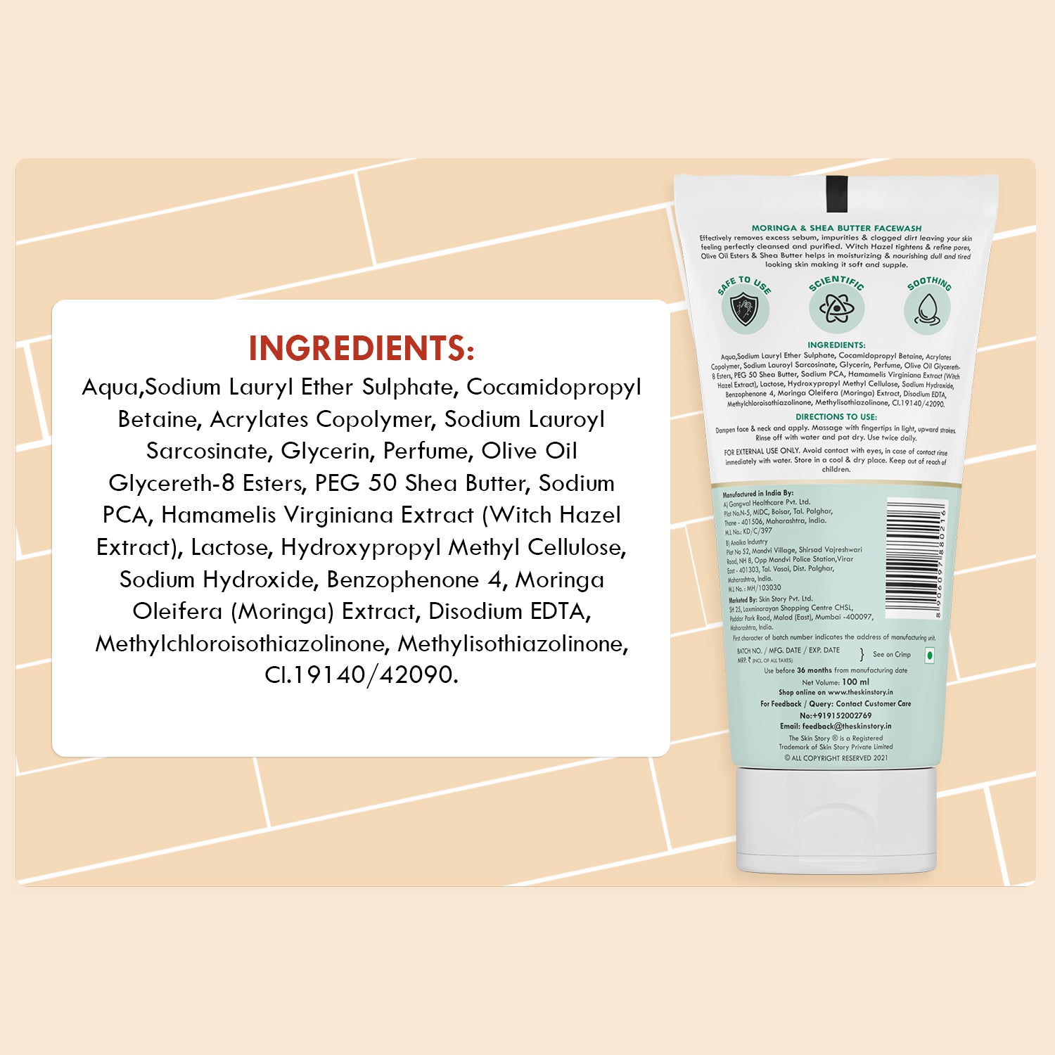 Moringa Exfoliating Face Scrub Removes Blackheads & Whiteheads De-Tan & Brighten 100g