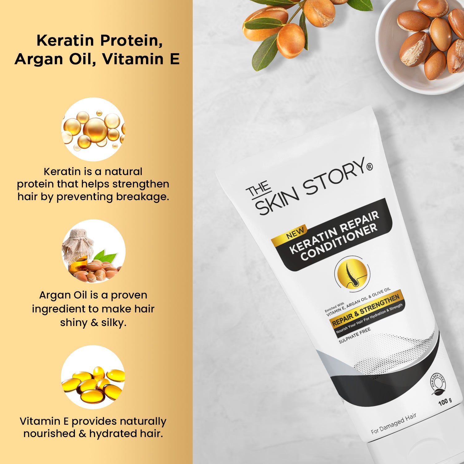 Sulphate-Free Keratin Conditioner Frizz Control & Deep Nourishment Keratin & Argan Oil 100g