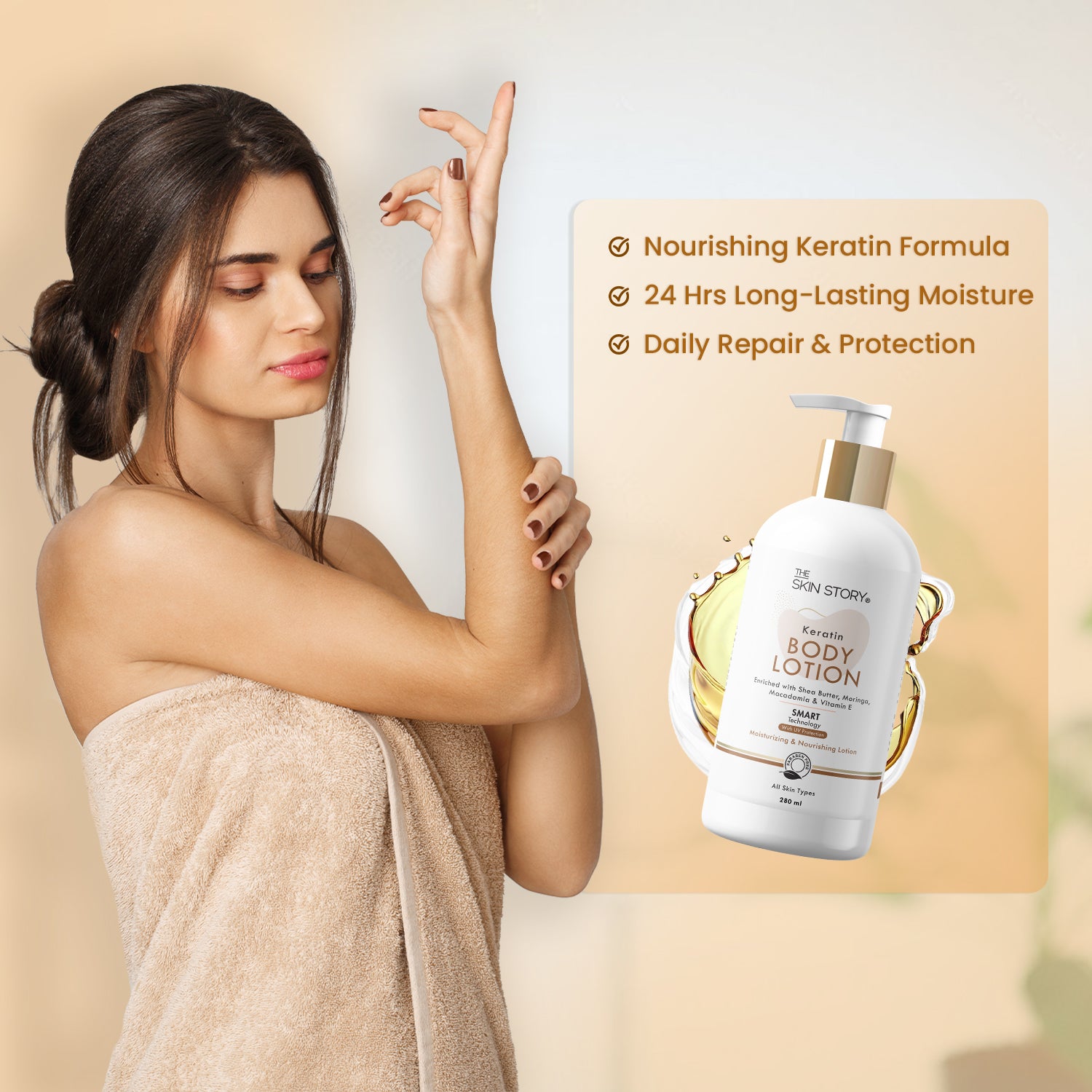 Keratin Body Lotion | Deeply Hydrates & Nourishes | Keratin & Moringa | 280ml