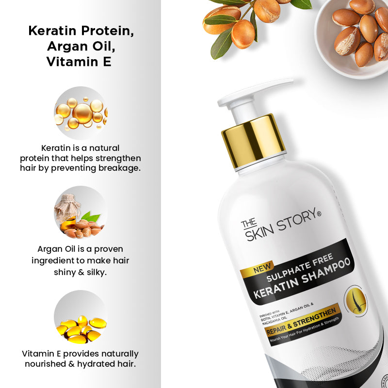 Sulphate Free Keratin Shampoo Strengthens & Repairs Keratin Vitamin E & Argan Oil 450ml