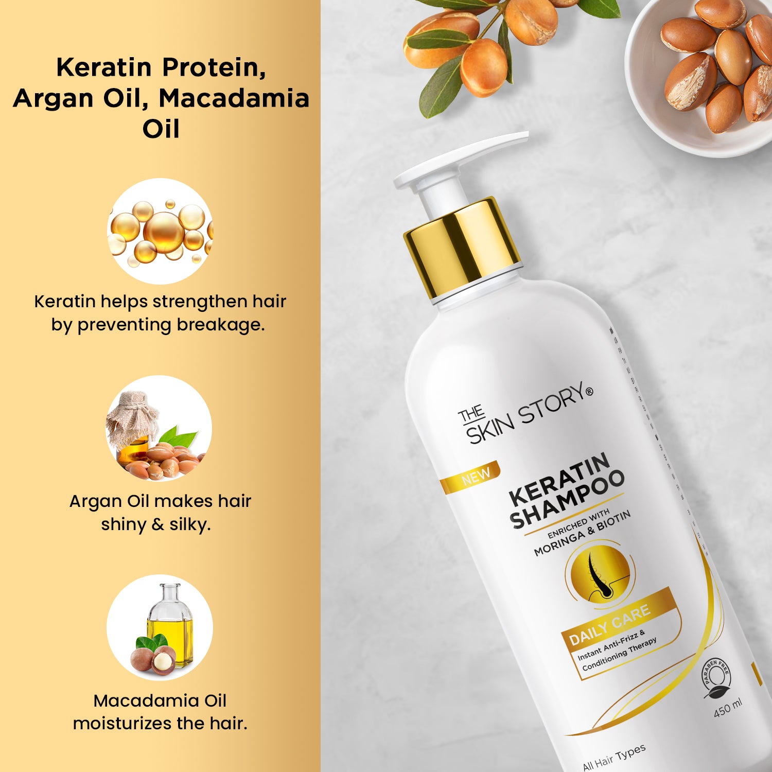 Keratin Shampoo | Strengthens & Smoothens Hair | Keratin & Argan Oil | 450ml