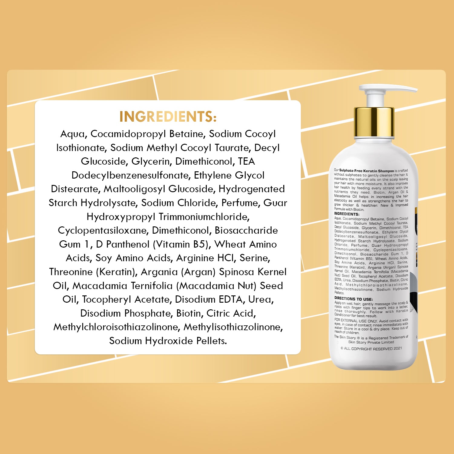 Sulphate Free Keratin Shampoo Strengthens & Repairs Keratin Vitamin E & Argan Oil 450ml