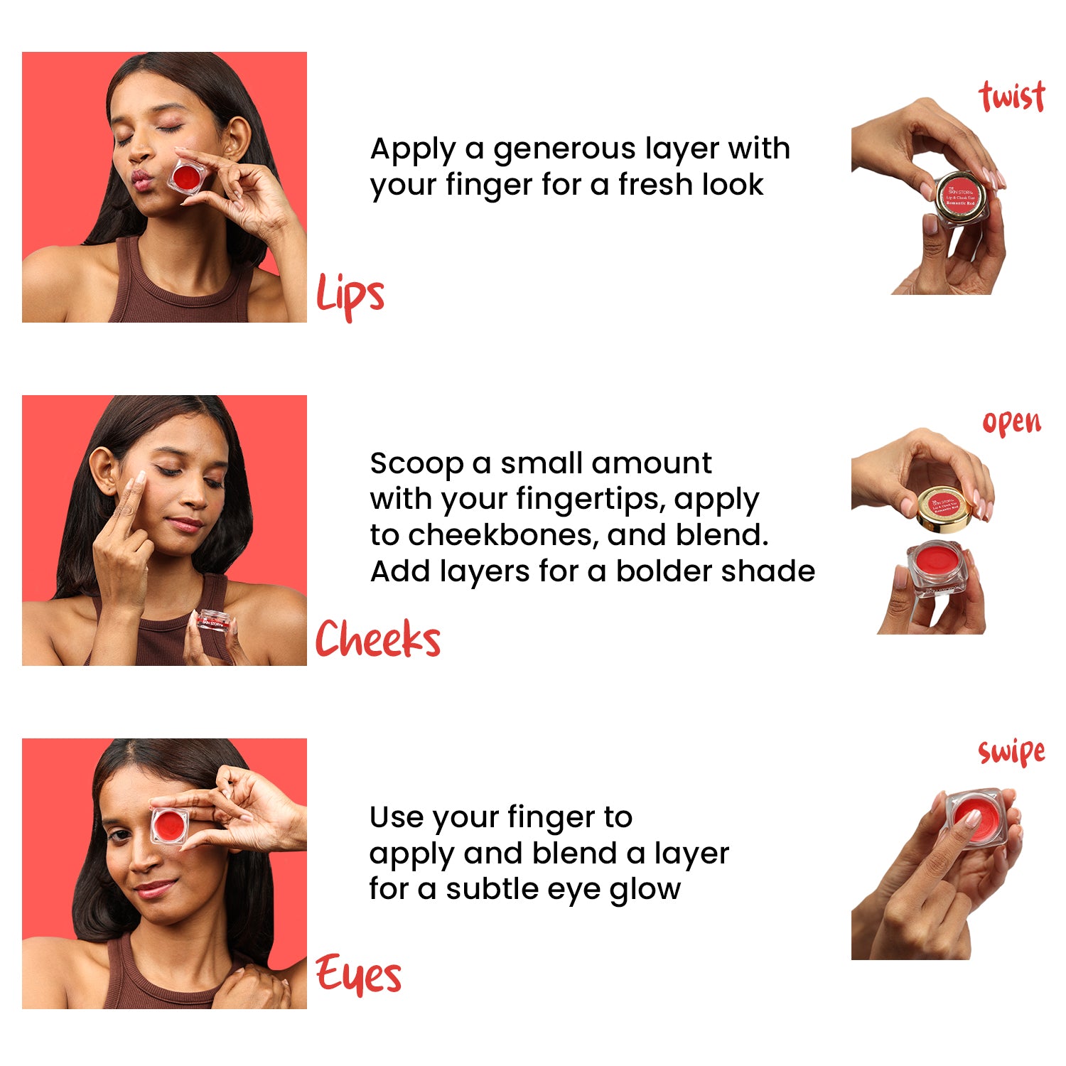 The Skin Story Lip & Cheek Tint Romantic Red, 3g