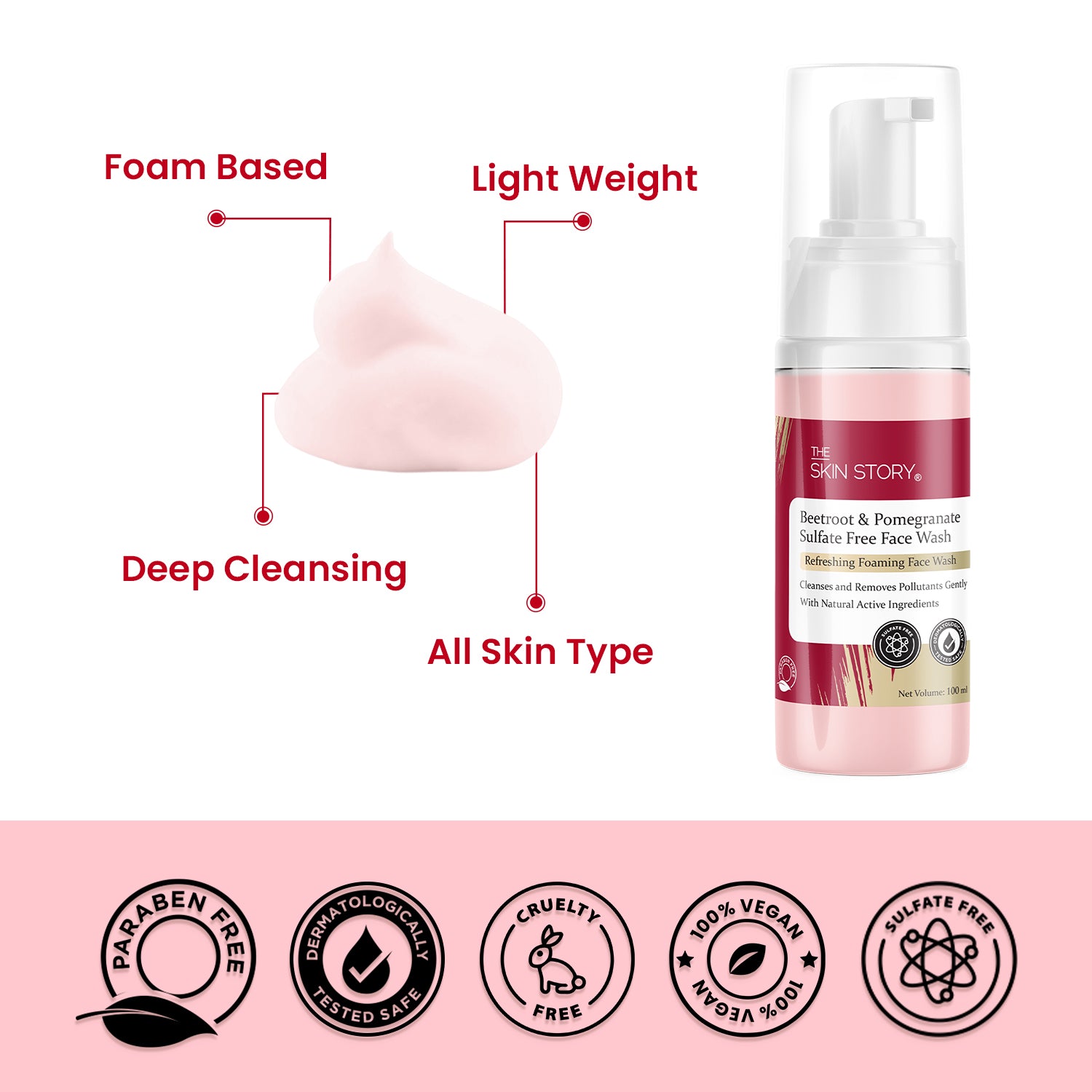 Pore Cleansing Foaming Face Wash Deep Cleanses & Minimises Pores Beetroot & Pomegranate 100 ml