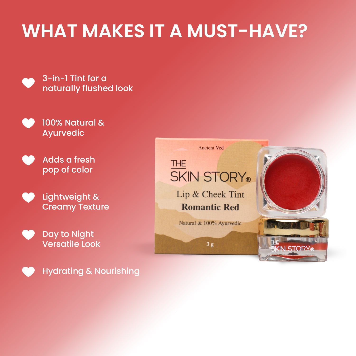 The Skin Story Lip & Cheek Tint Romantic Red, 3g
