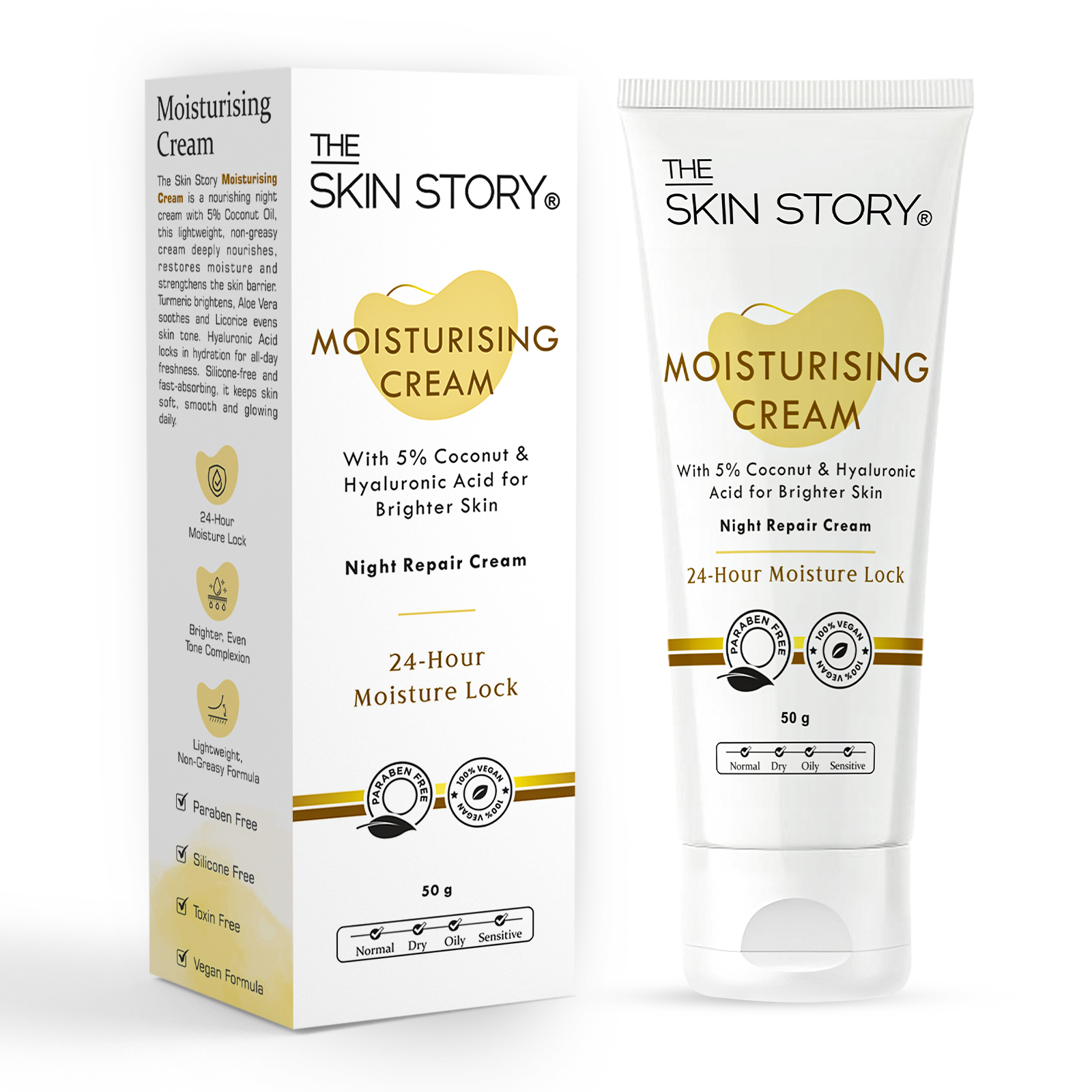 Moisturising Night Cream 5% Coconut Oil Deep Nourishing & Brightening 50g