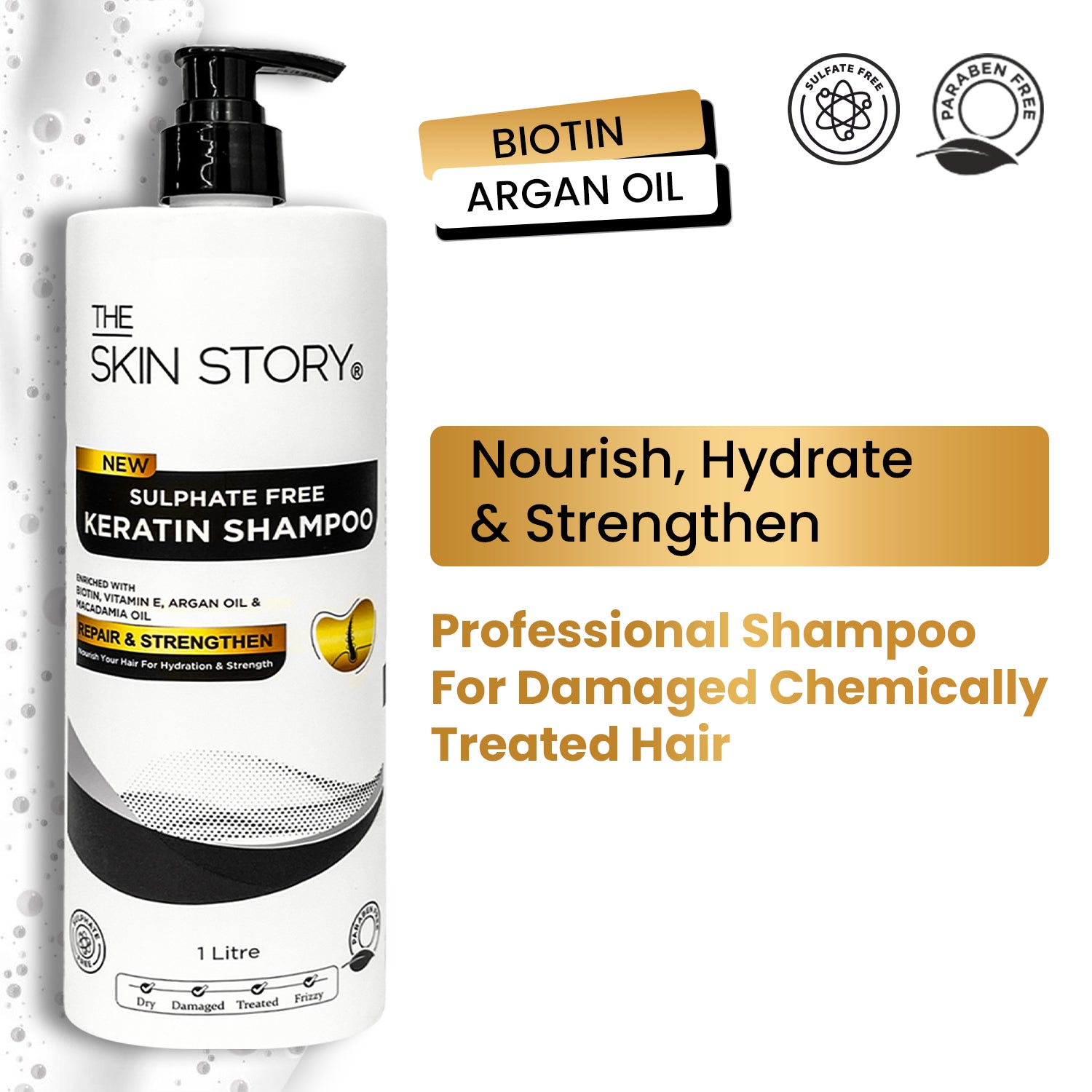 Sulphate Free Keratin & Biotin Shampoo Repairs Damaged Hair 1 Litre