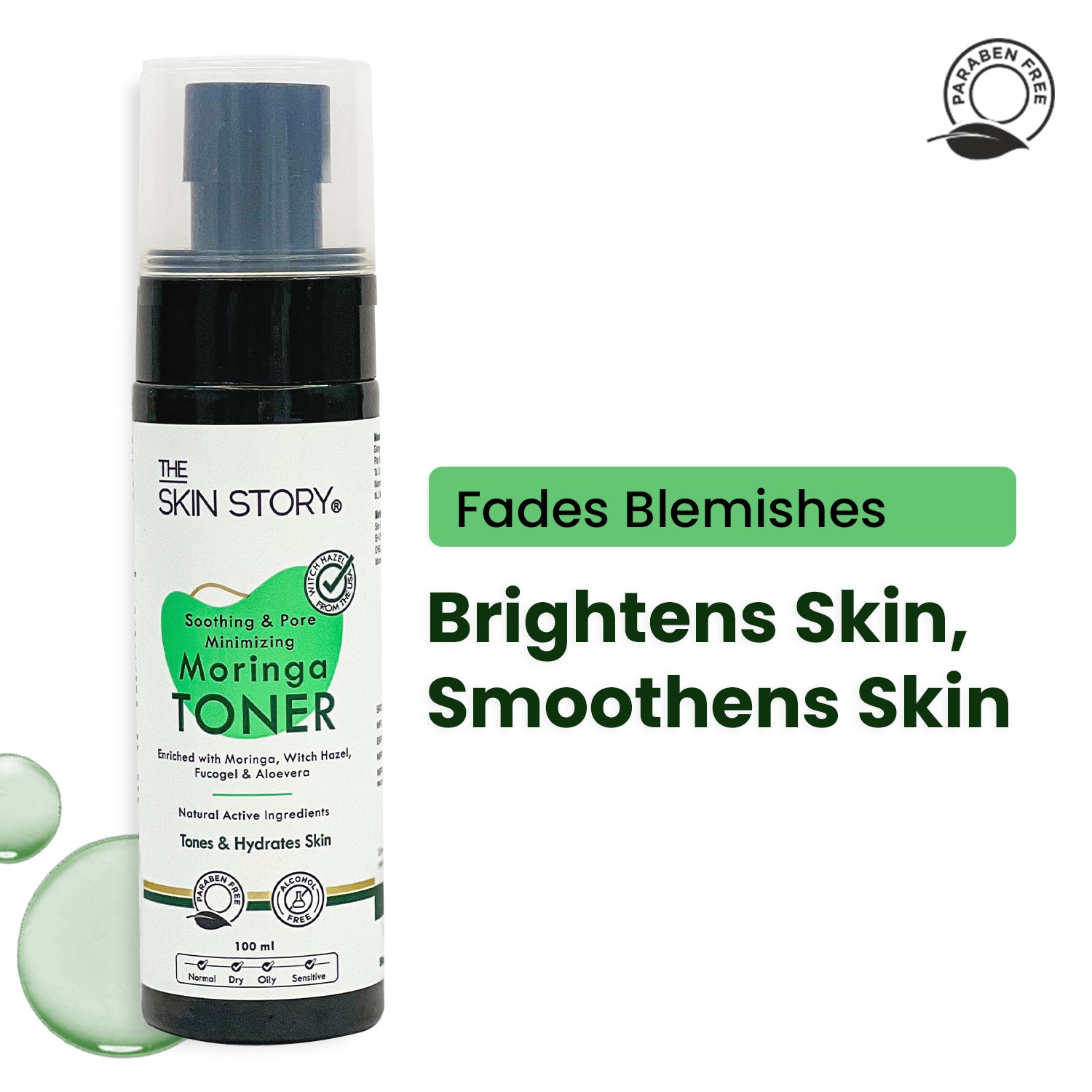 Face Toner Soothing & Pore Minimising Hydrates Skin Moringa Witch Hazel 100ml