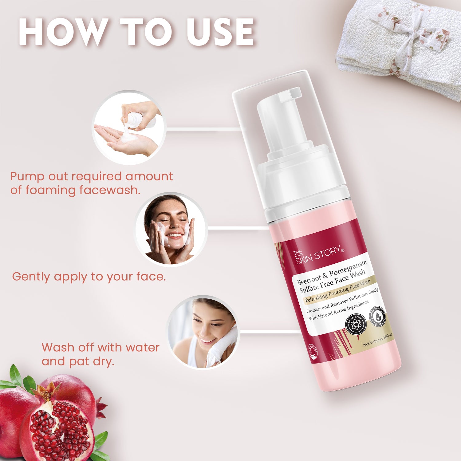 Pore Cleansing Foaming Face Wash Deep Cleanses & Minimises Pores Beetroot & Pomegranate 100 ml