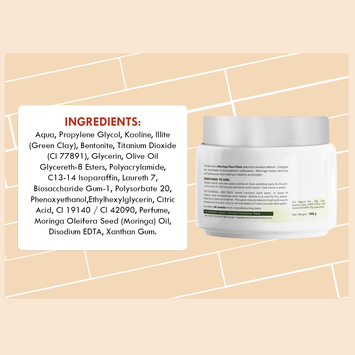 Moringa Purifying Face Pack | Removes Tan & Controls Excess Oil | Brightens & Revitalizes Skin | 100g