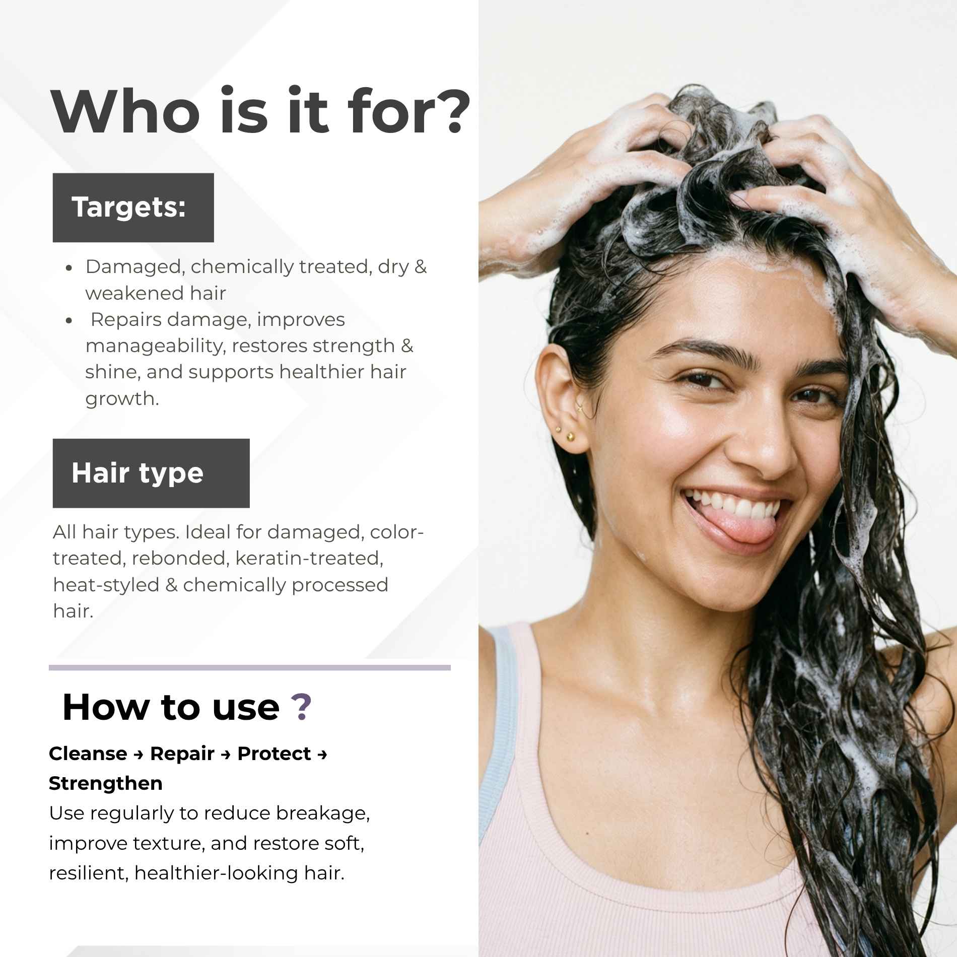 Damaged Hair 4 steps-Sulphate Free Shampoo+Conditioner+Heat Protectant Serum+Hair Growth Serum
