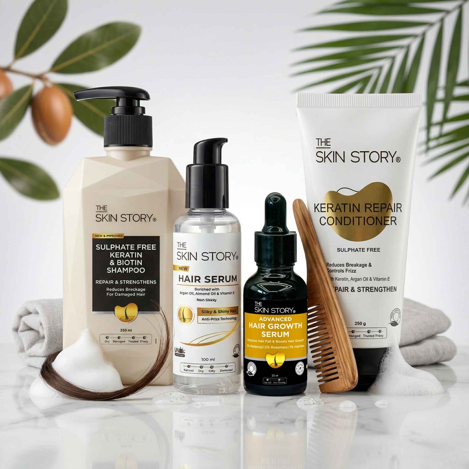 Damaged Hair 4 steps-Sulphate Free Shampoo+Conditioner+Heat Protectant Serum+Hair Growth Serum