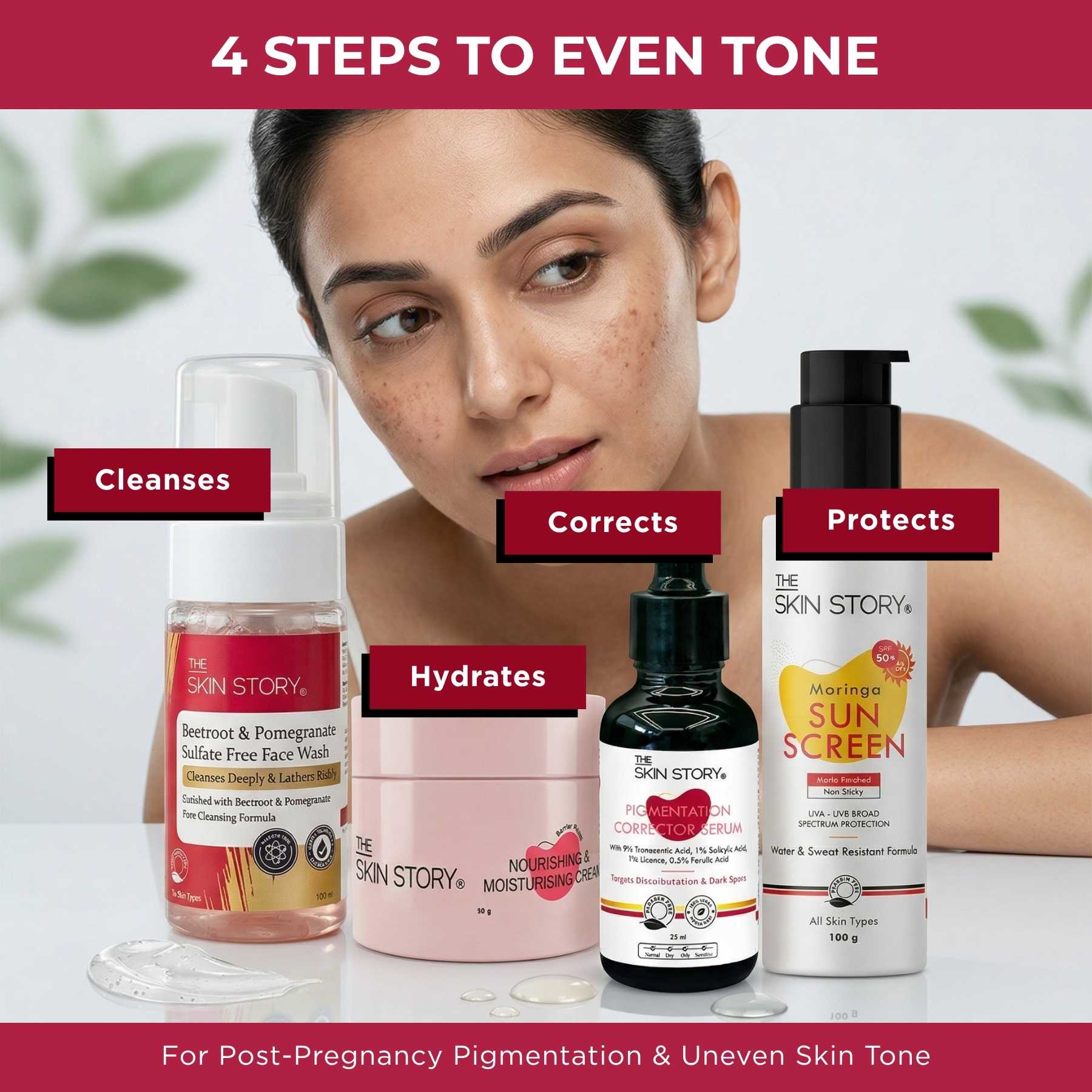 Post Pregnancy 4 steps - Facewash+Serum+Moisturising Cream+Sunscreen SPF50