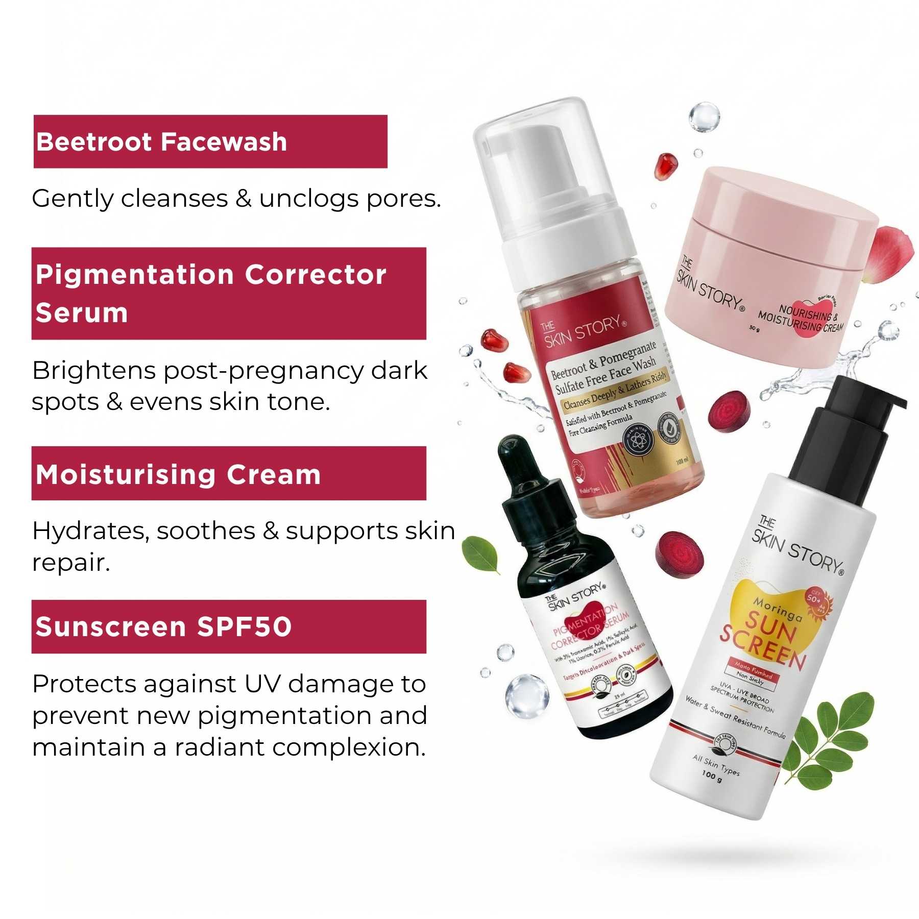 Post Pregnancy 4 steps - Facewash+Serum+Moisturising Cream+Sunscreen SPF50