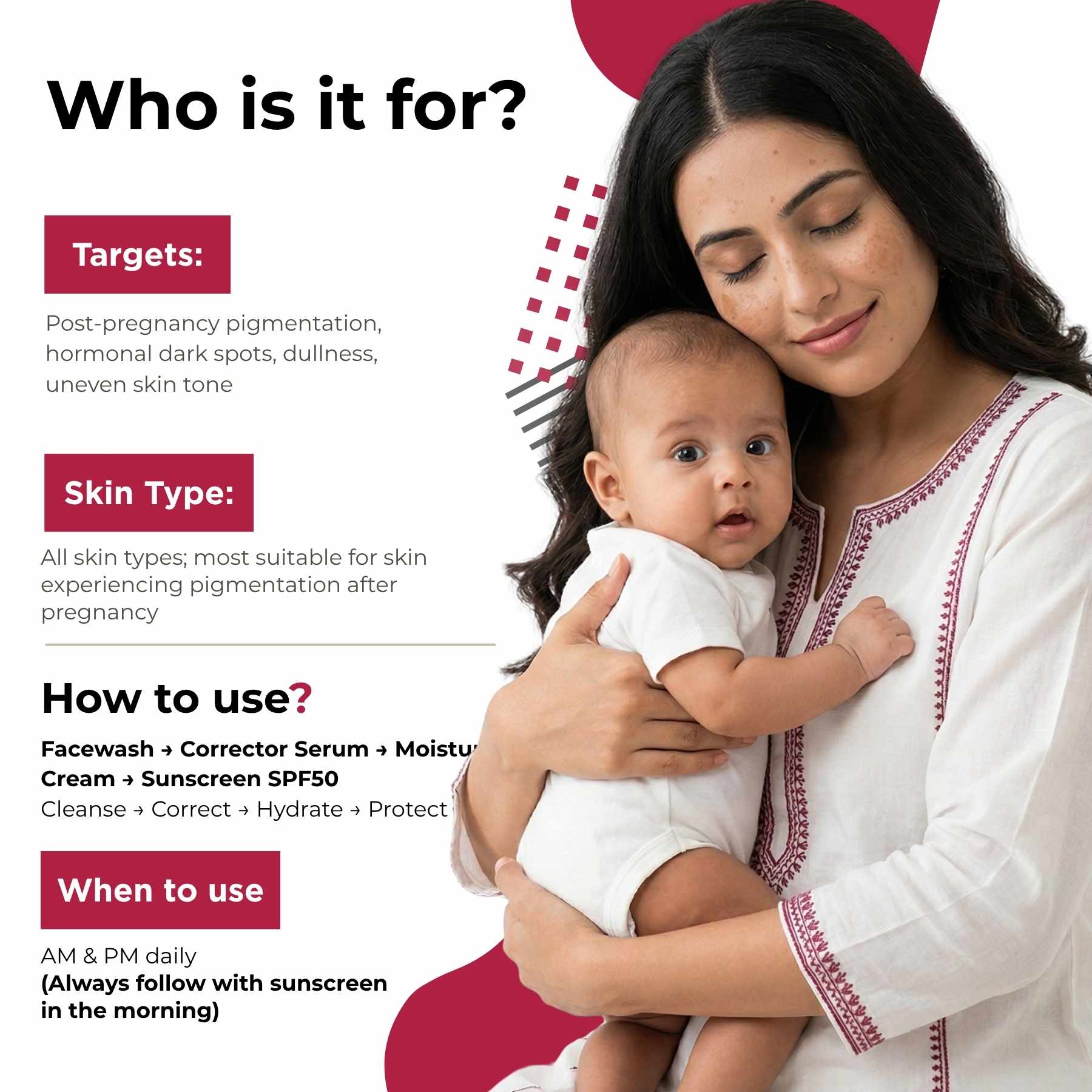 Post Pregnancy 4 steps - Facewash+Serum+Moisturising Cream+Sunscreen SPF50