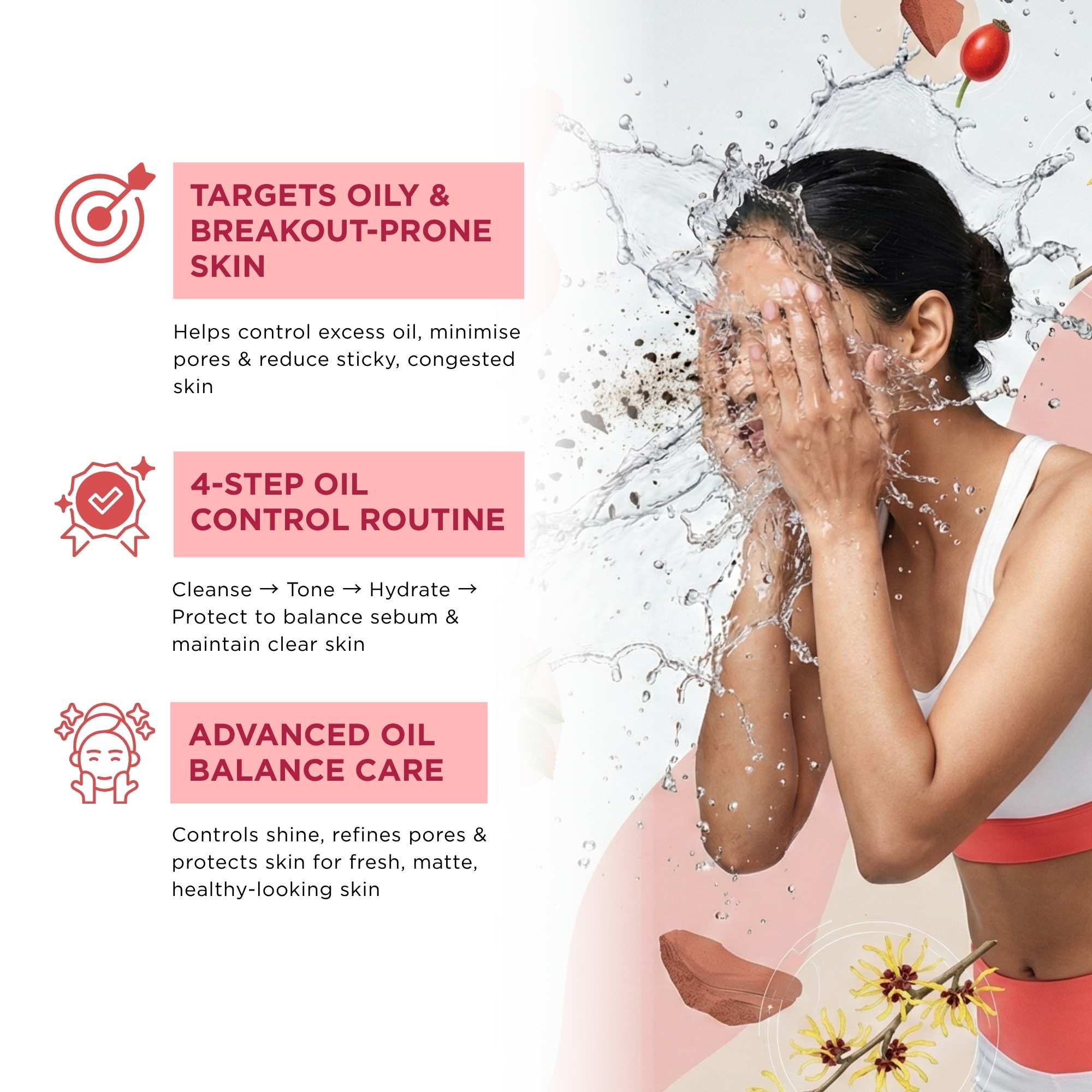 Oil Control 4 steps-Facewash+Toner+Moisturiser+Day Cream SPF