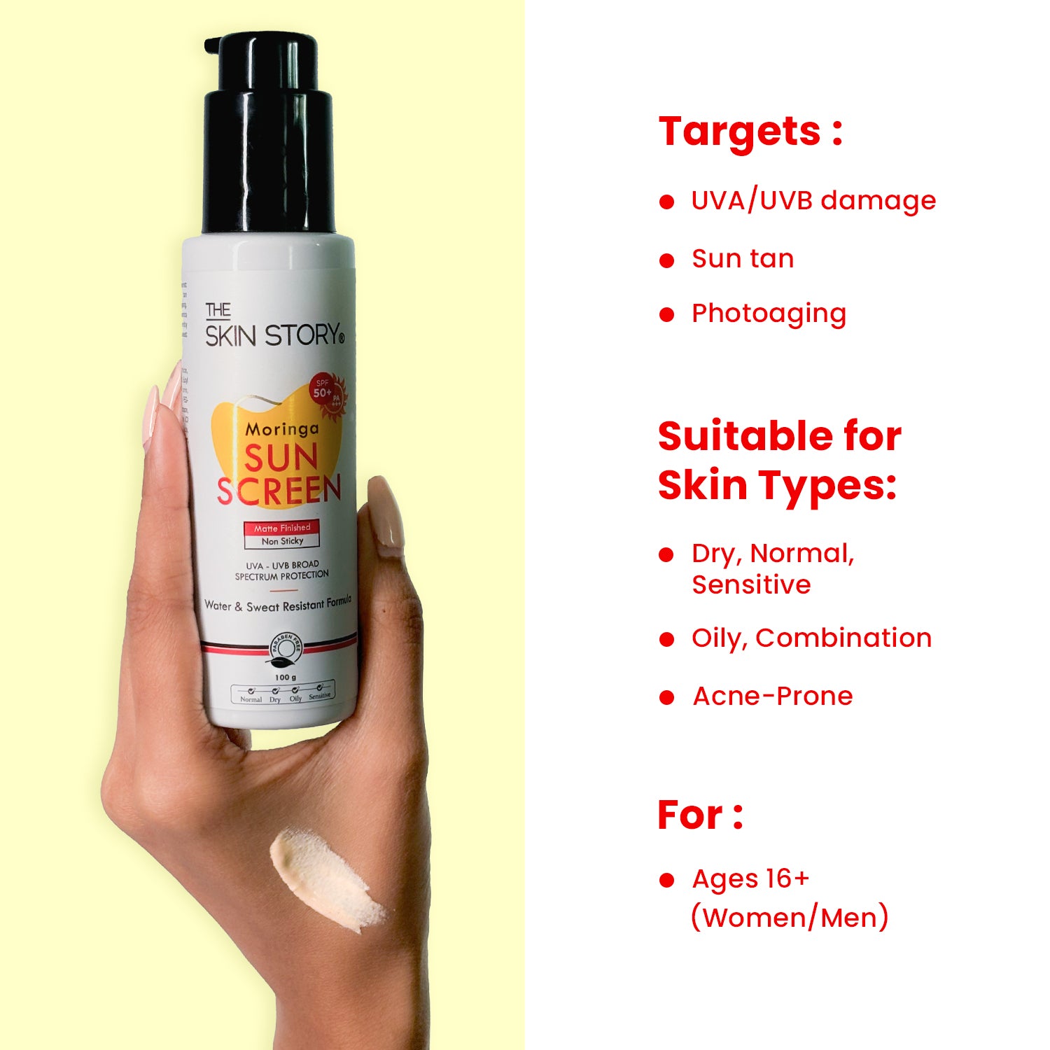 Broad Spectrum Sunscreen SPF 50 | UVA/UVB Protection & Moisture Lock | Moringa Oil | 100g