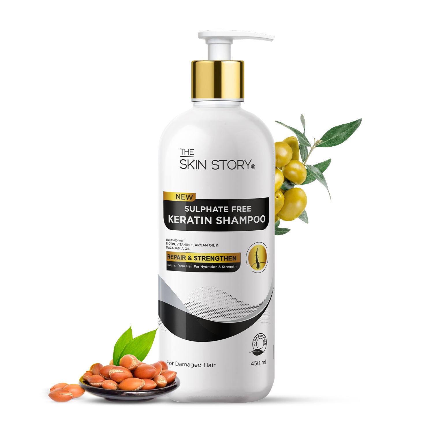 Sulphate Free Keratin Shampoo Strengthens & Repairs Keratin Vitamin E & Argan Oil 450ml