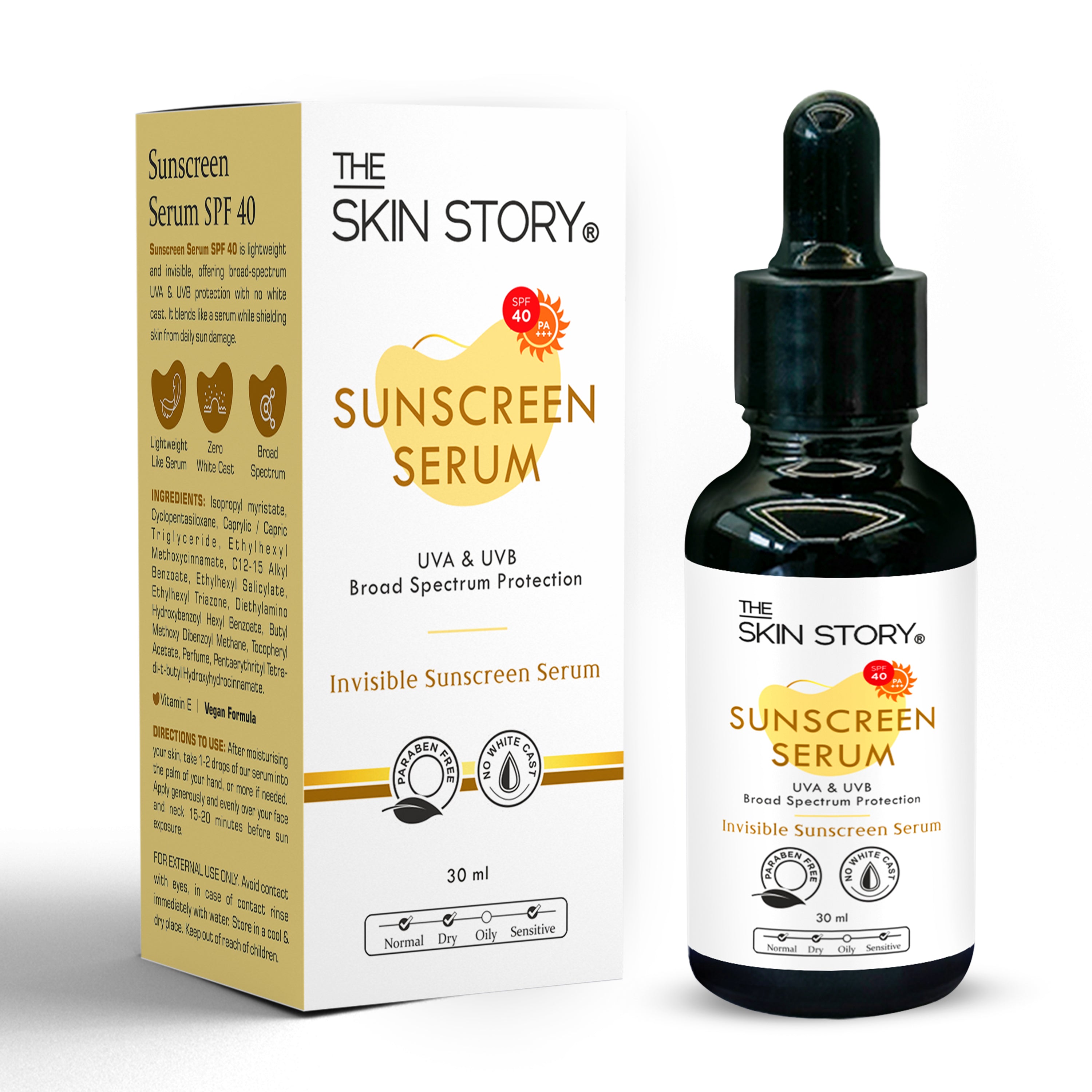 Sunscreen Serum SPF 40 PA+++ | Lightweight & Non-Greasy | Vitamin E | 30ml