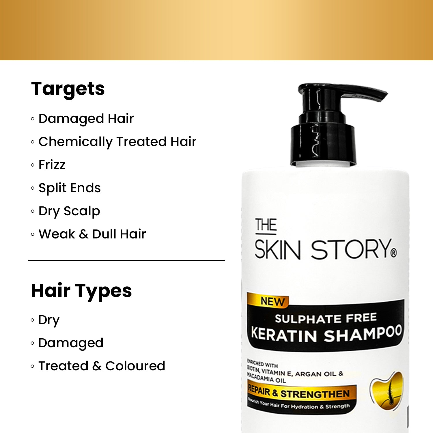 Sulphate Free Keratin & Biotin Shampoo Repairs Damaged Hair 1 Litre