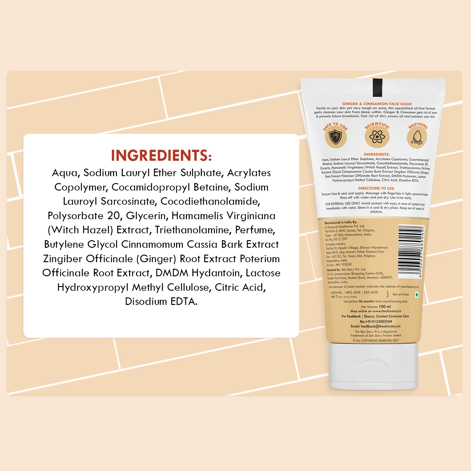Pimple & Acne Control Face Wash | Fights Oil & Breakouts | Ginger, Cinnamon & Witch Hazel | 100ml