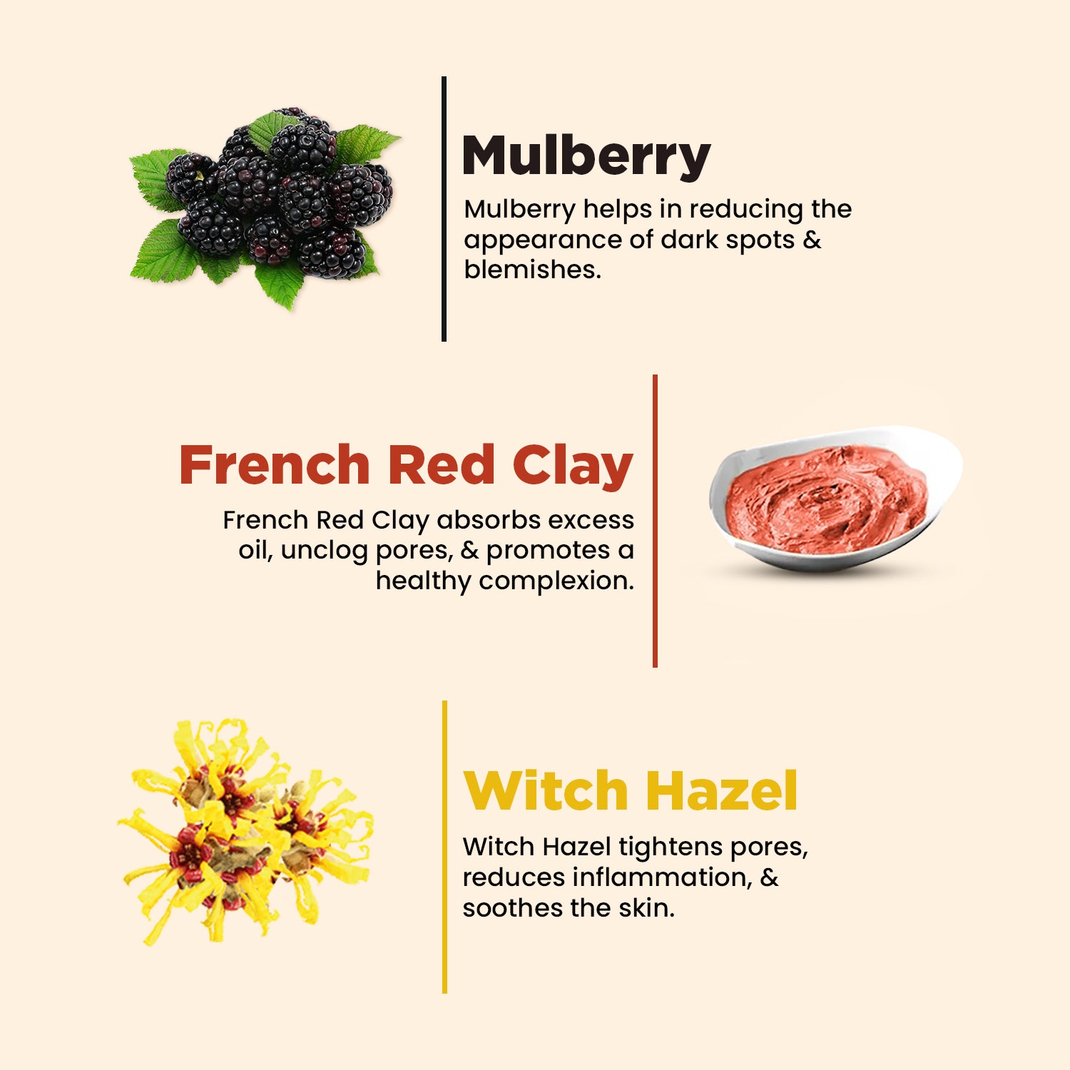 3 in 1 Wash, Scrub & Pack Deep Cleanses & Exfoliates Witch Hazel, Mulberry & French Red Clay 100g