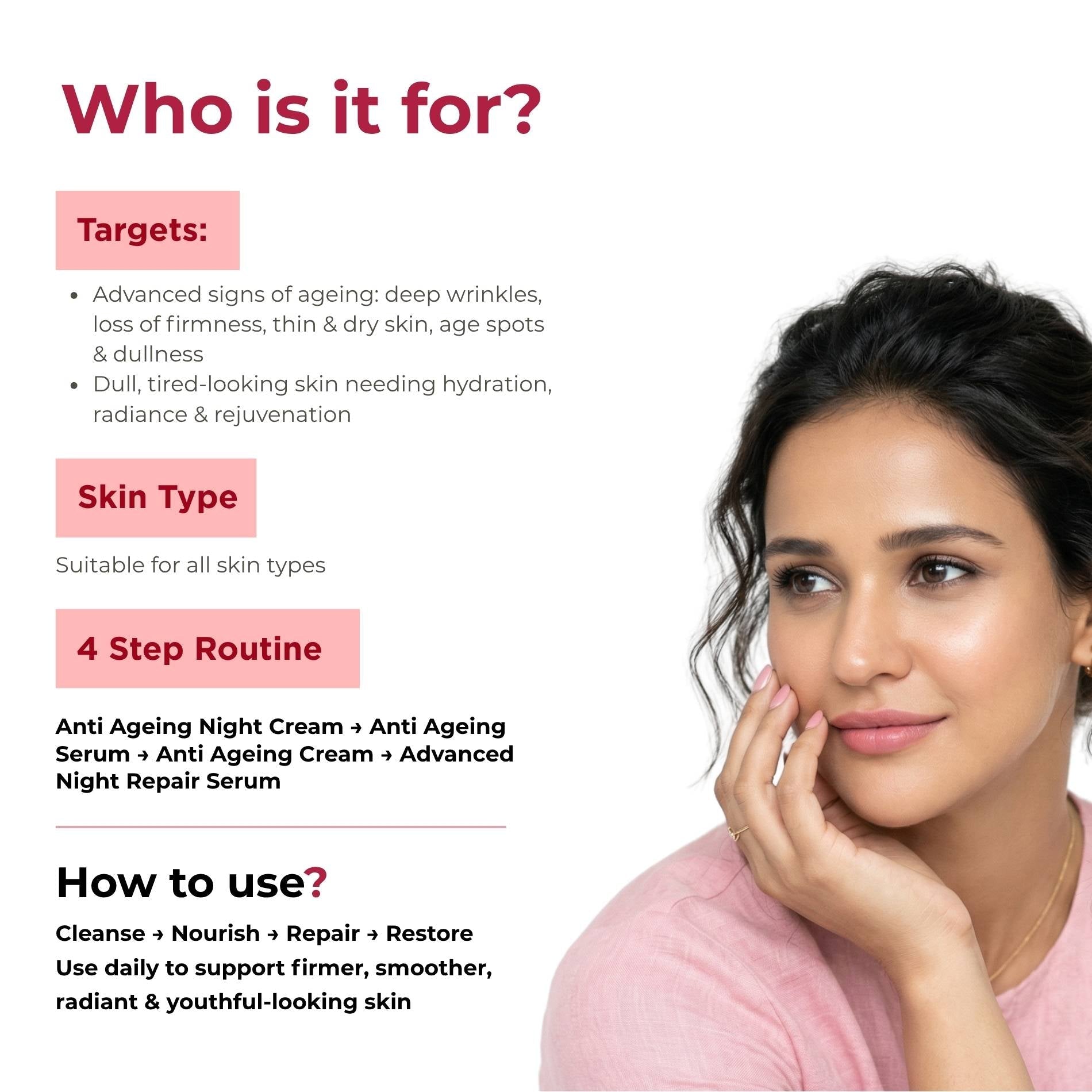 Ageing Advanced Ageing 4 Step - Night Cream+Serum+Cream+Night Repair Serum - The Skin Story -