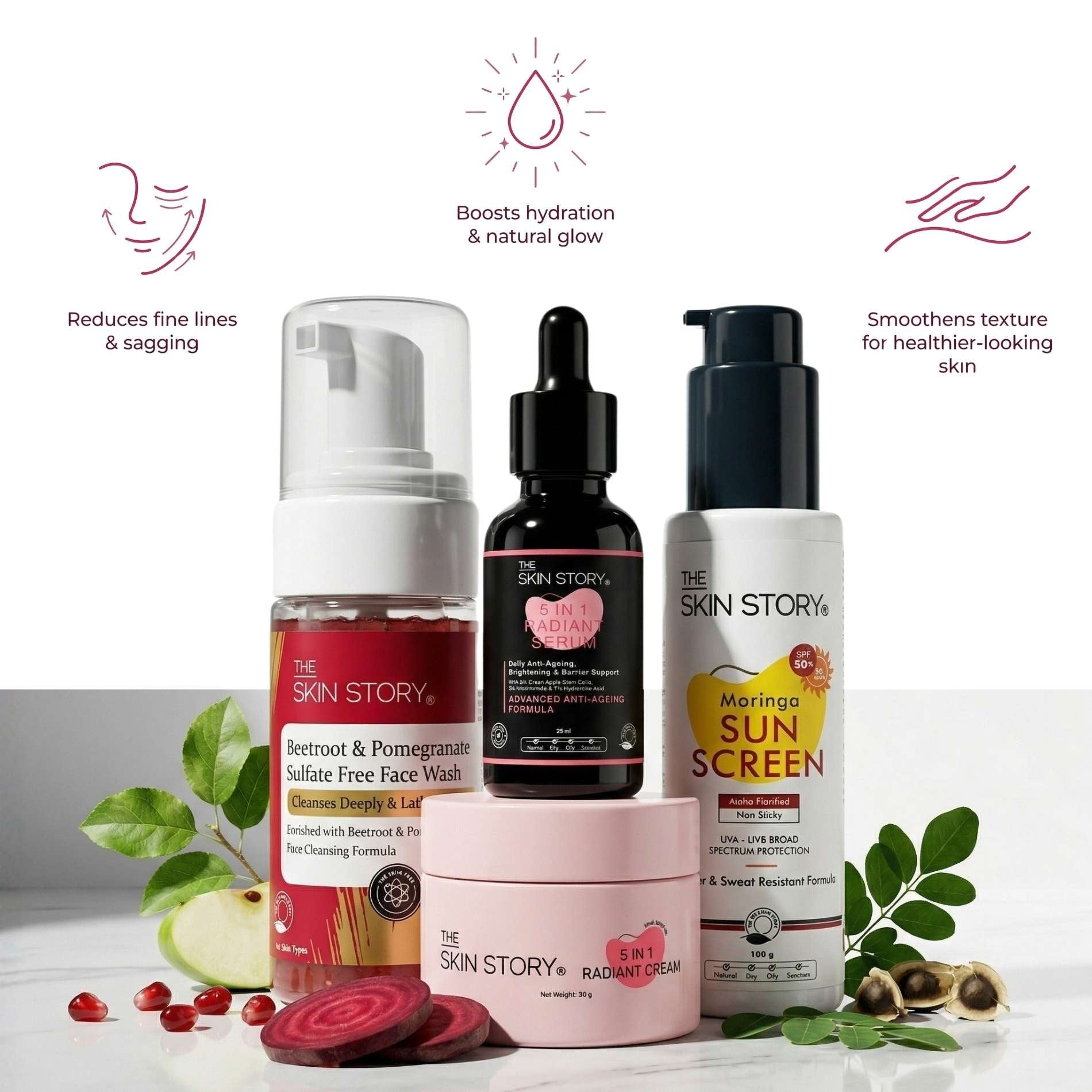 Ageing Early Onset 4 Step - Facewash +Cream+Serum+SPF50 - The Skin Story -