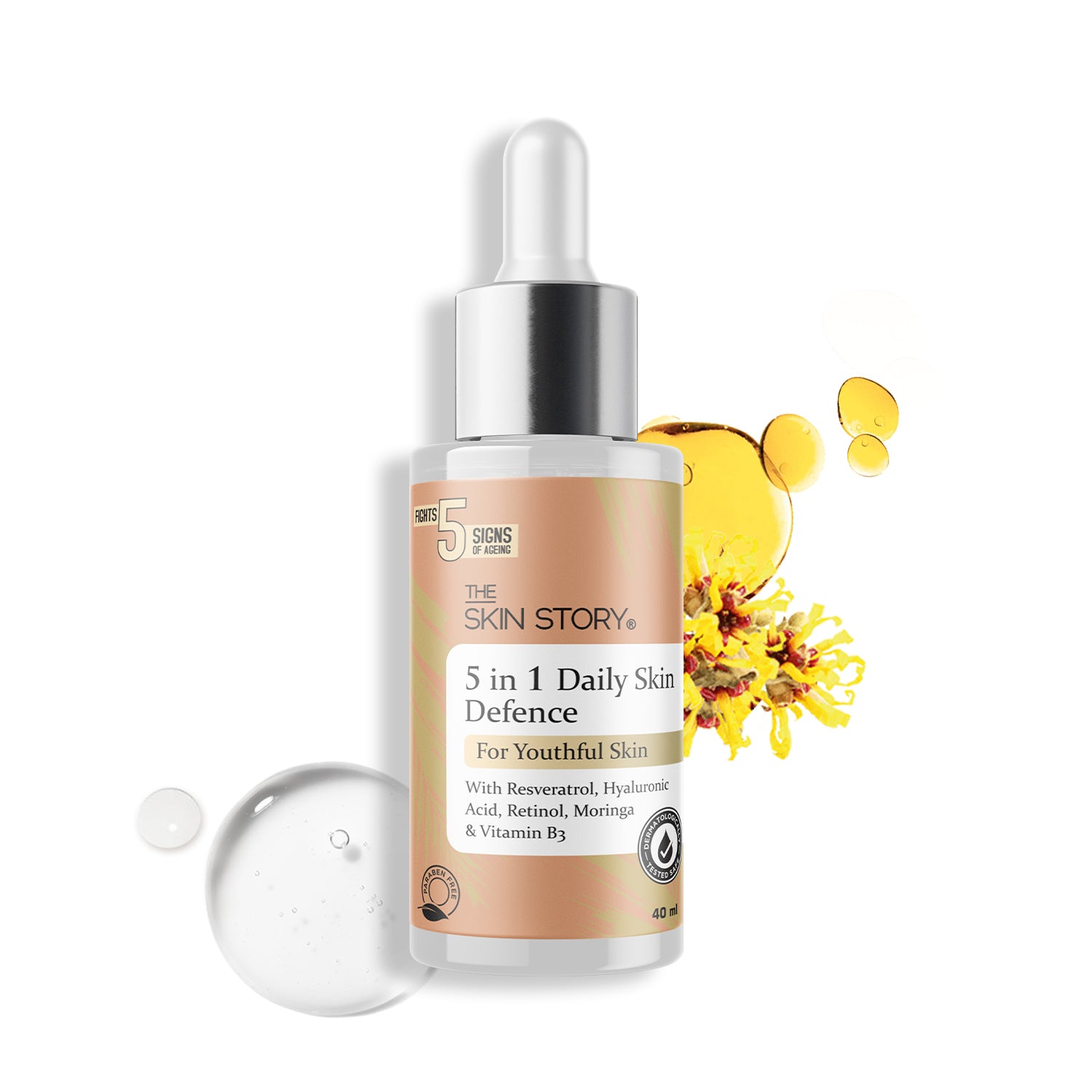 5 in 1 Daily Skin Defence Serum | Fights 5 Signs of Aging | Resveratrol, Retinol & Niacinamide | 40ml
