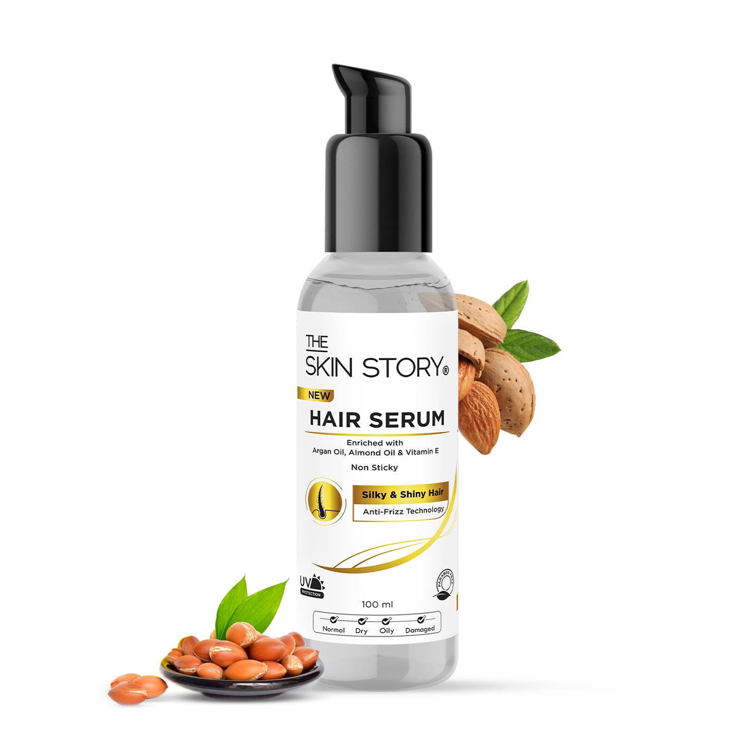 Anti-Frizz Hair Serum | Non-Sticky & UV Protection | Argan Oil & Almond Oil | 100ml