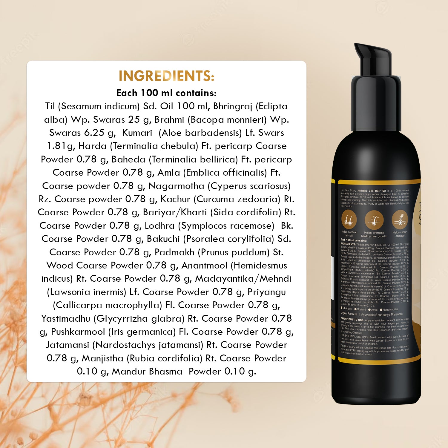 Ayurvedic Hair Growth Oil Strengthens Roots & Promotes Healthy Hair Amla, Brahmi & Bhringraj 100ml
