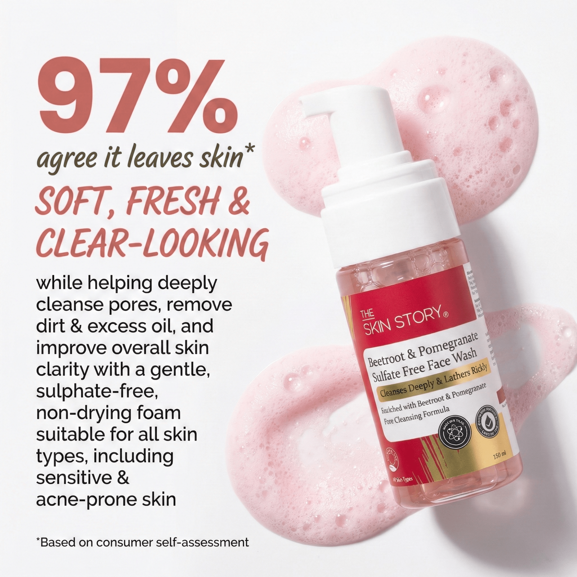 Beetroot & Pomegranate Foaming Face Wash – Sensitive Skin Formula - The Skin Story -