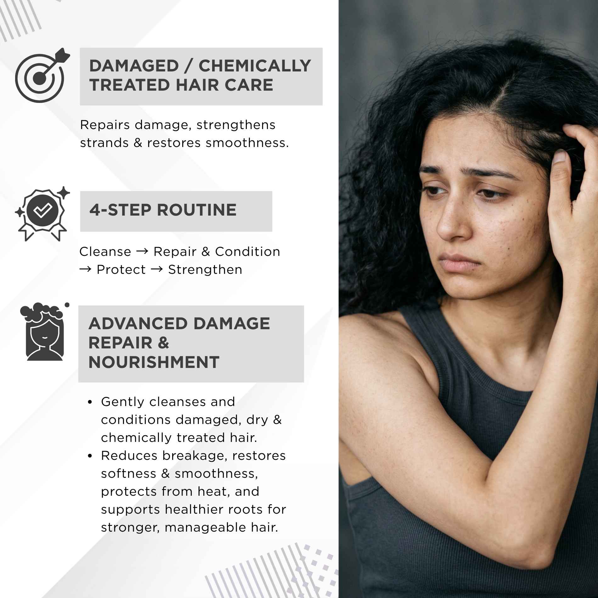Damaged Hair 4 steps - Sulphate Free Shampoo+Conditioner+Heat Protectant Serum+Hair Growth Serum - The Skin Story -