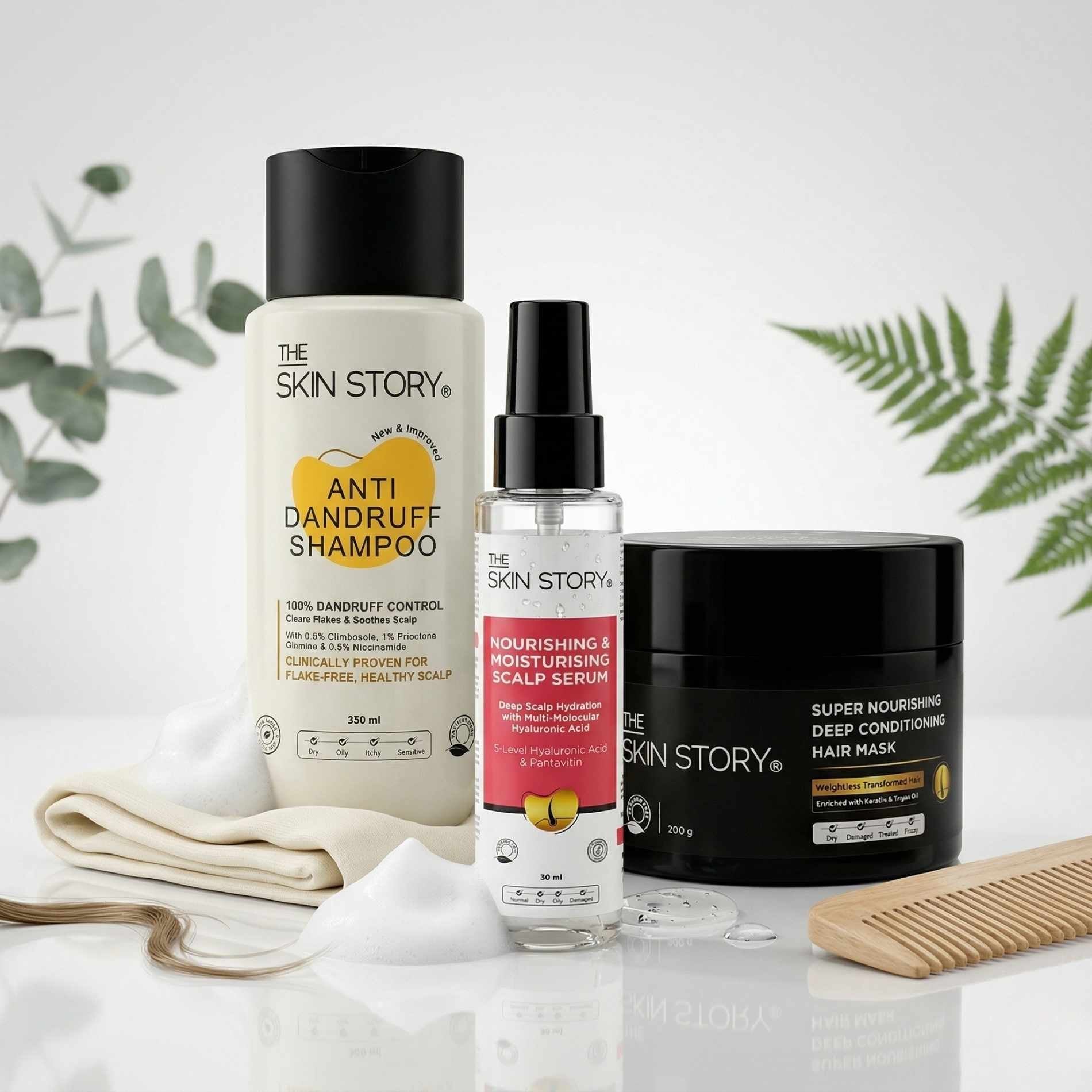Dandruff - 3 steps - Shampoo+Exfoliating Scalp Serum+Hair Mask - The Skin Story -