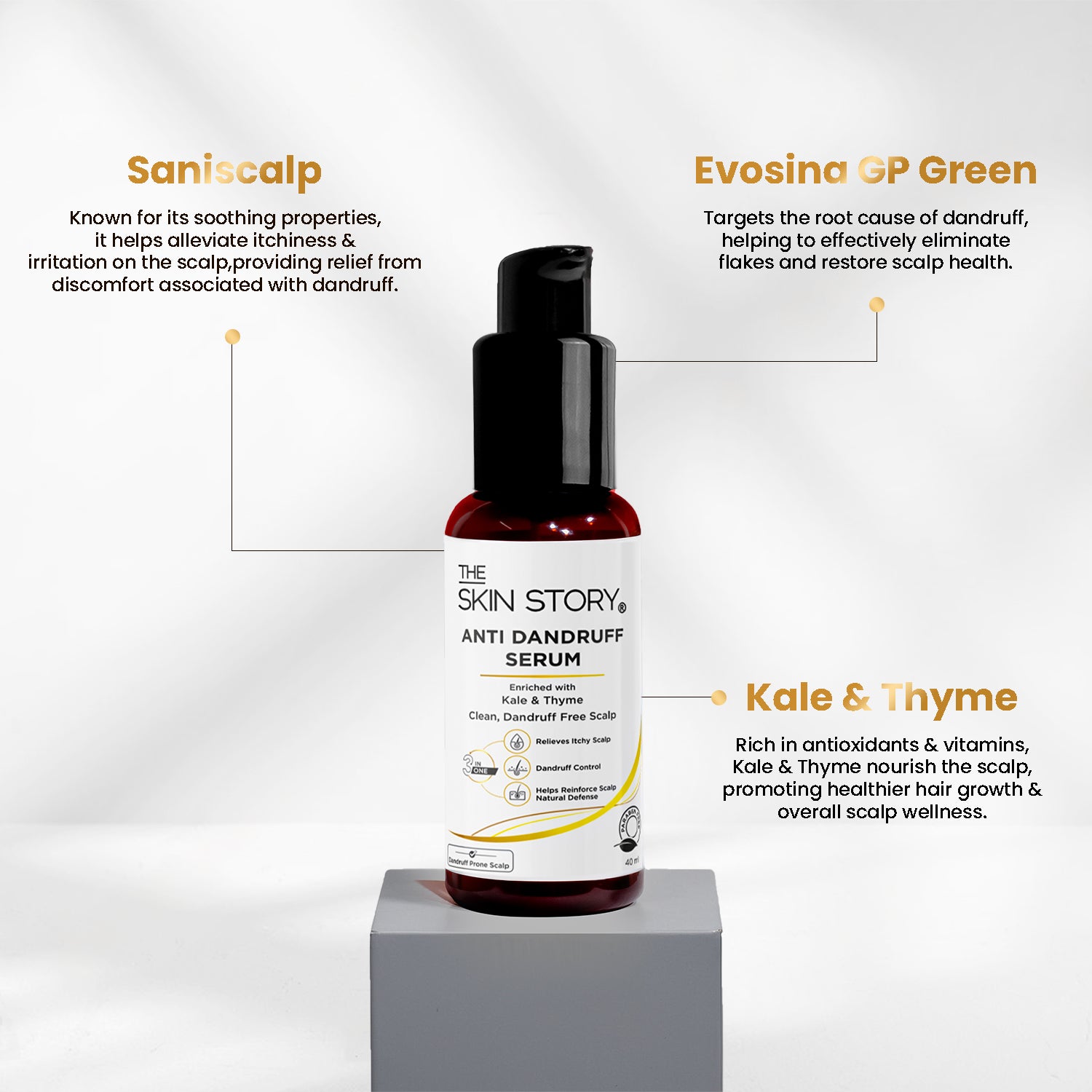 Anti-Dandruff Scalp Serum | Eliminates Dandruff & Soothes Scalp | Saniscalp, Kale & Thyme | 40ml