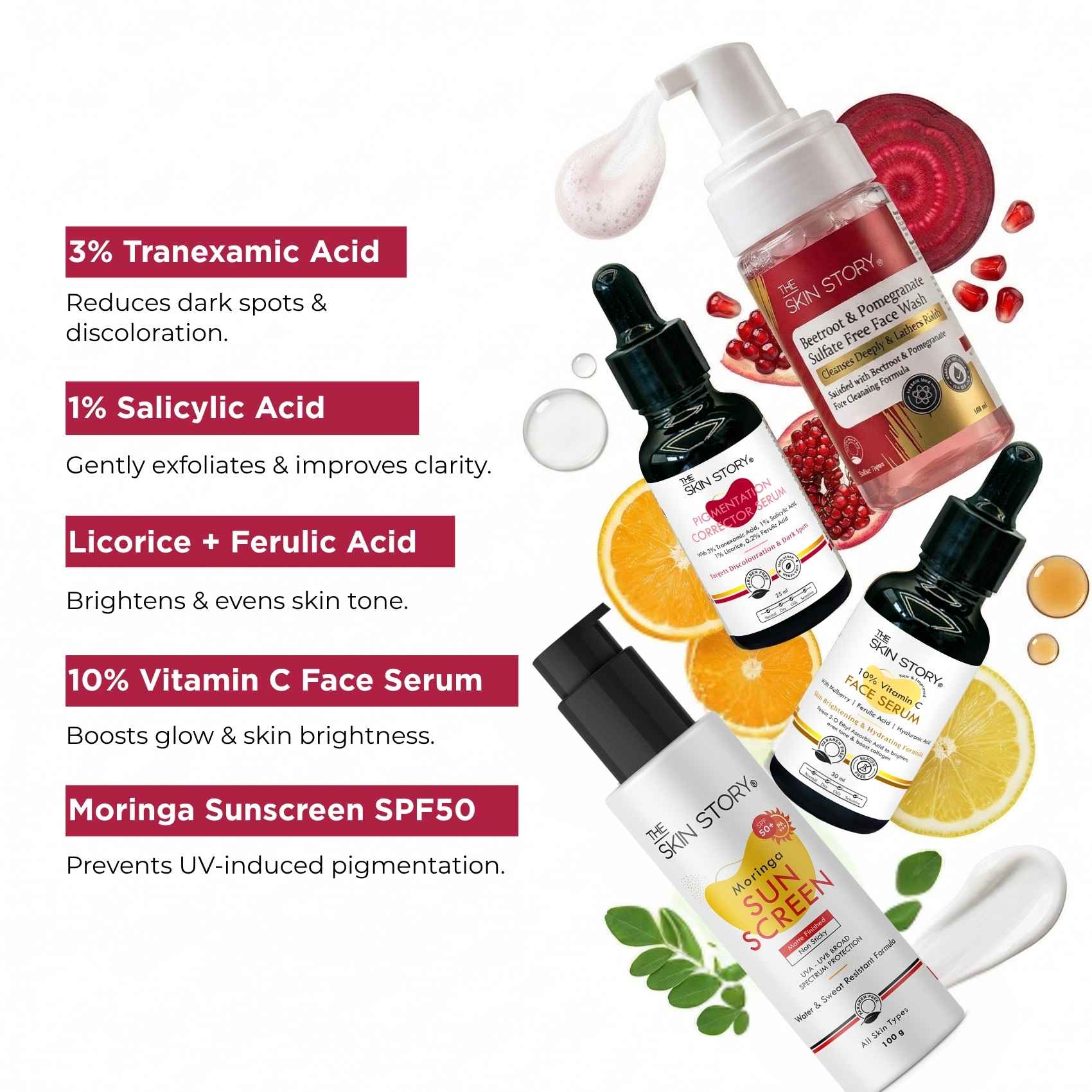 Early Onset Pigmentation 4 steps - Facewash+Corrector Serum+10% Vitamin Serum+Sunscreen SPF50 - The Skin Story -