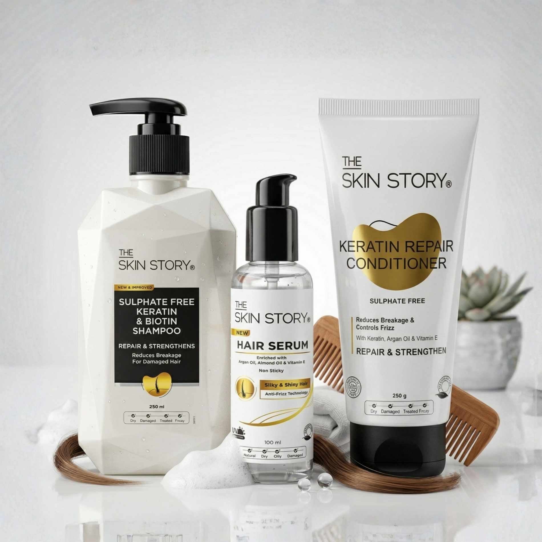 Frizz 3 steps - Sulphate Free Shampoo+Conditioner+Seum - The Skin Story -