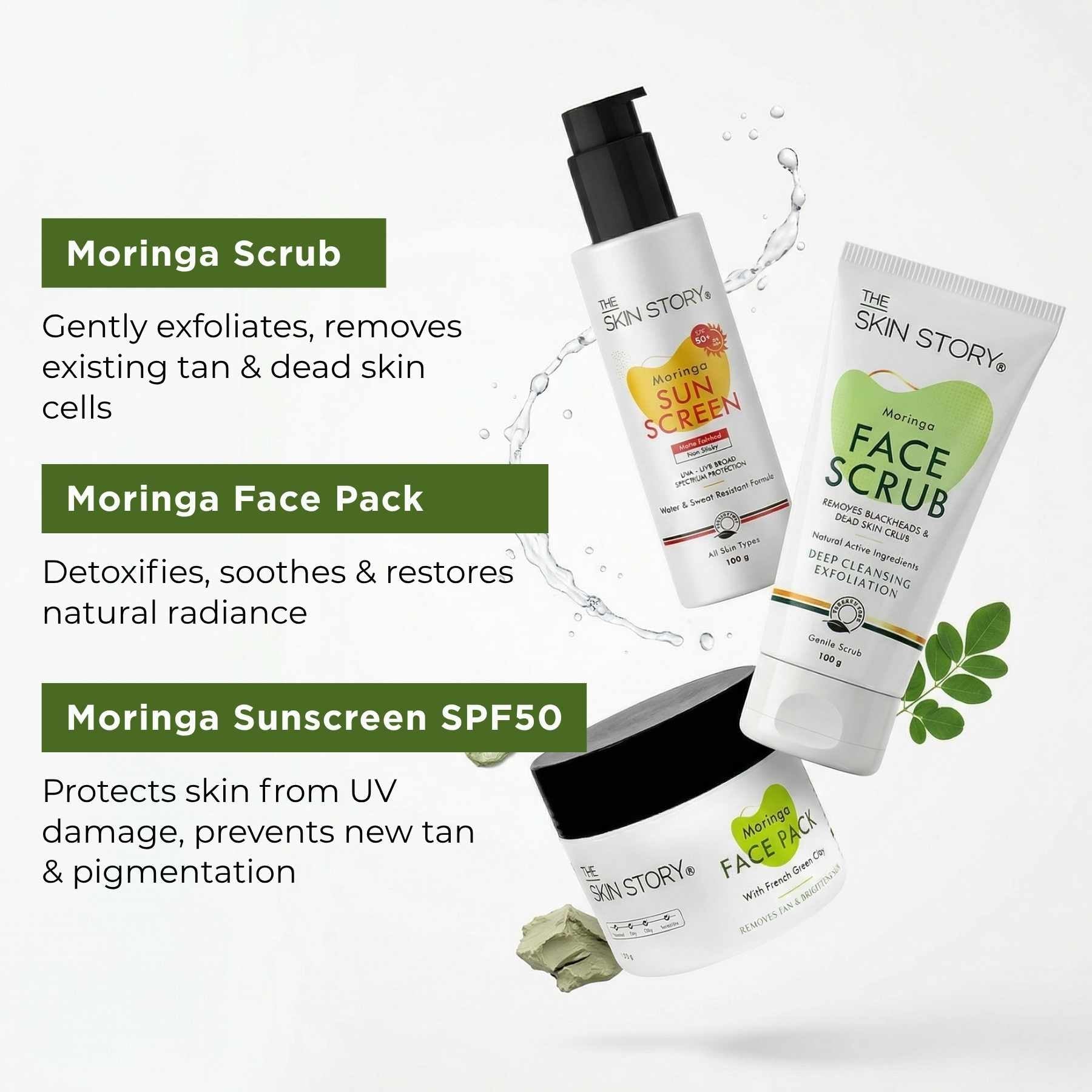 HolidayTan 3 Steps - Scrub+Face Pack+Sunscreen SPF50 - The Skin Story -