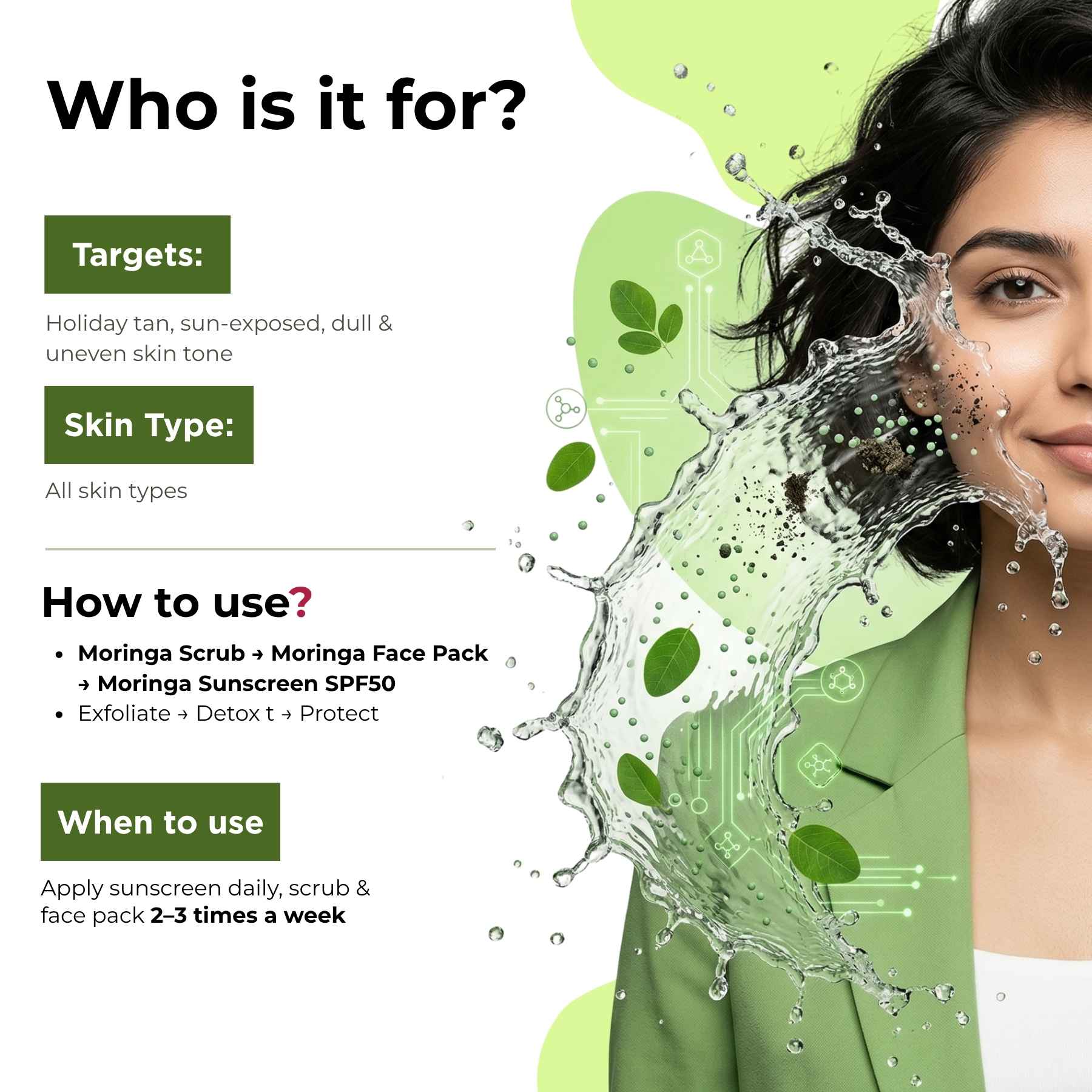 HolidayTan 3 Steps - Scrub+Face Pack+Sunscreen SPF50 - The Skin Story -