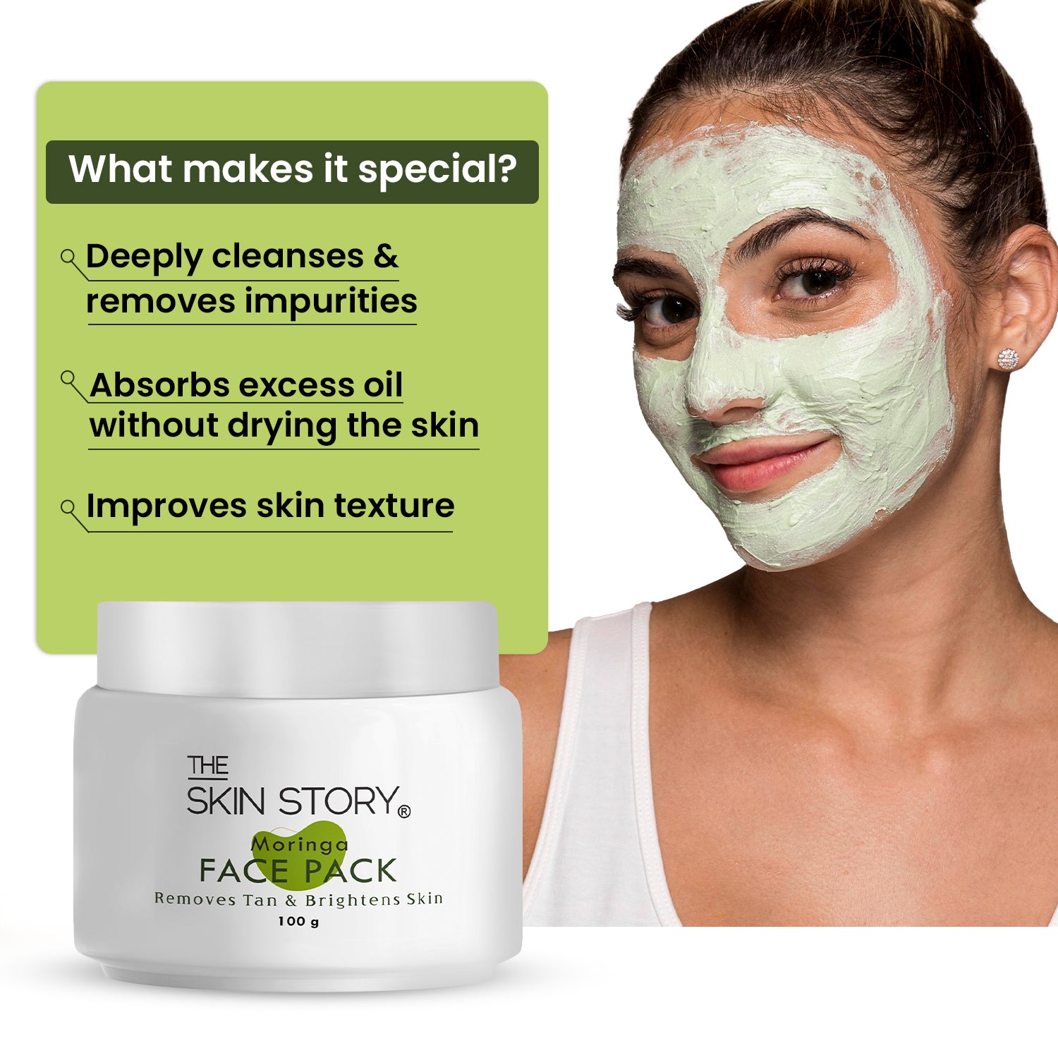 Moringa Purifying Face Pack | Removes Tan & Controls Excess Oil | Brightens & Revitalizes Skin | 100g