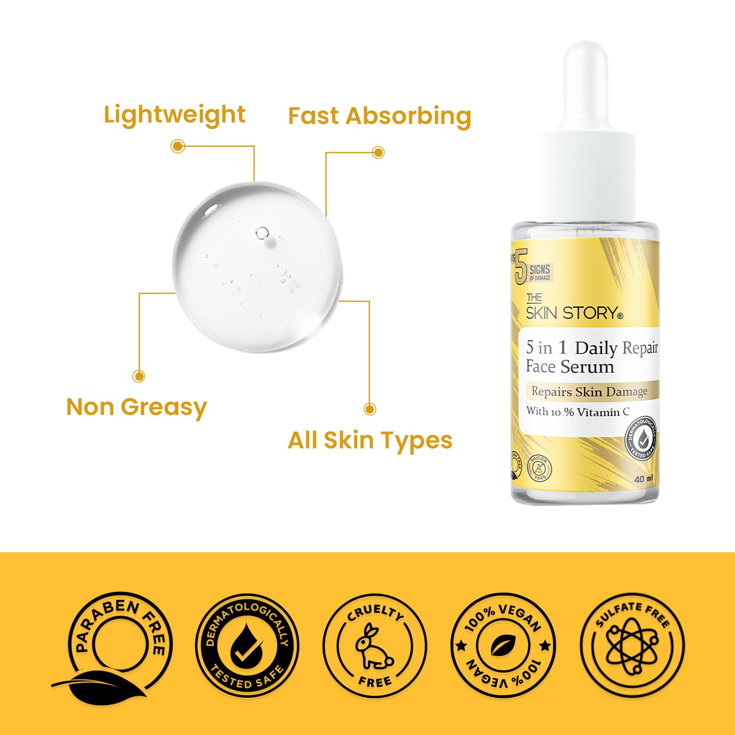 5 in 1 Daily Repair Face Serum | Repairs Skin Damage | 10% Vitamin C | 40ml