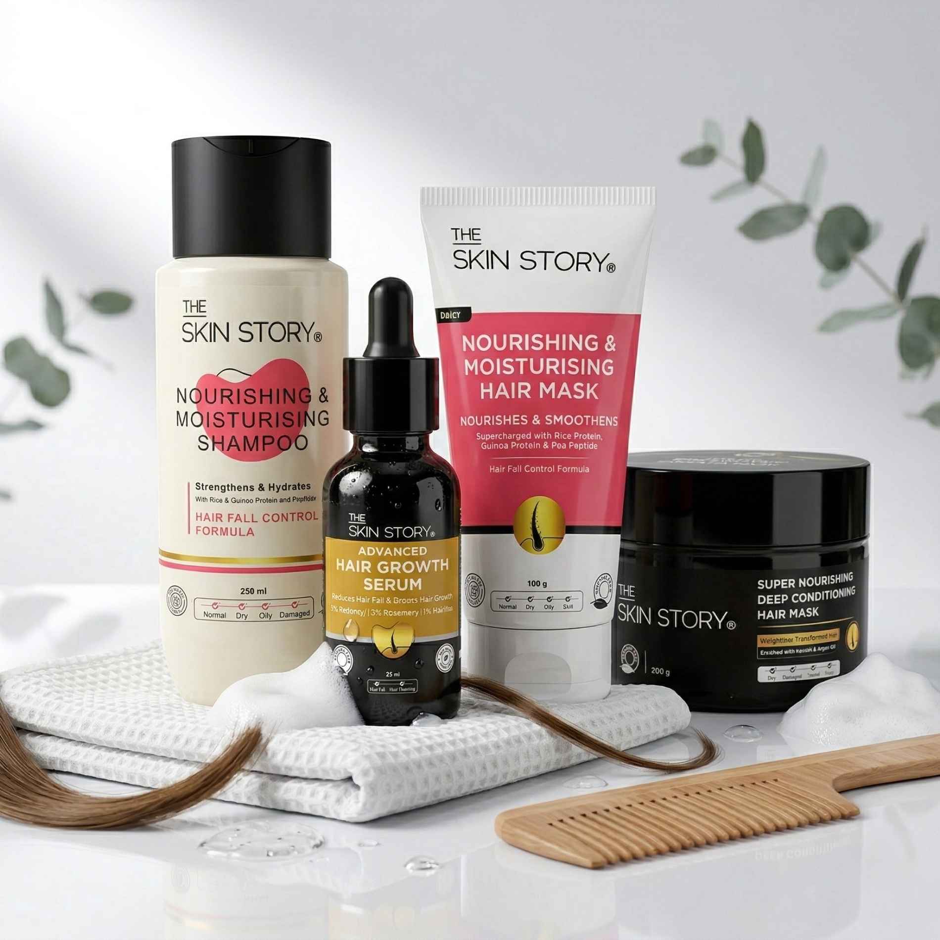 Postpartum Hairfall 4 steps - Nourishing & Moisturising Shampoo+Mask+Hair Growth Serum+Hair Mask - The Skin Story -