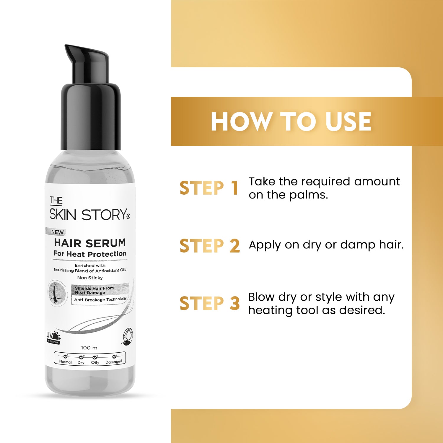Heat Protection Hair Serum Enriched with Argan, Almond & Coconut Oil Non sticky 100ml
