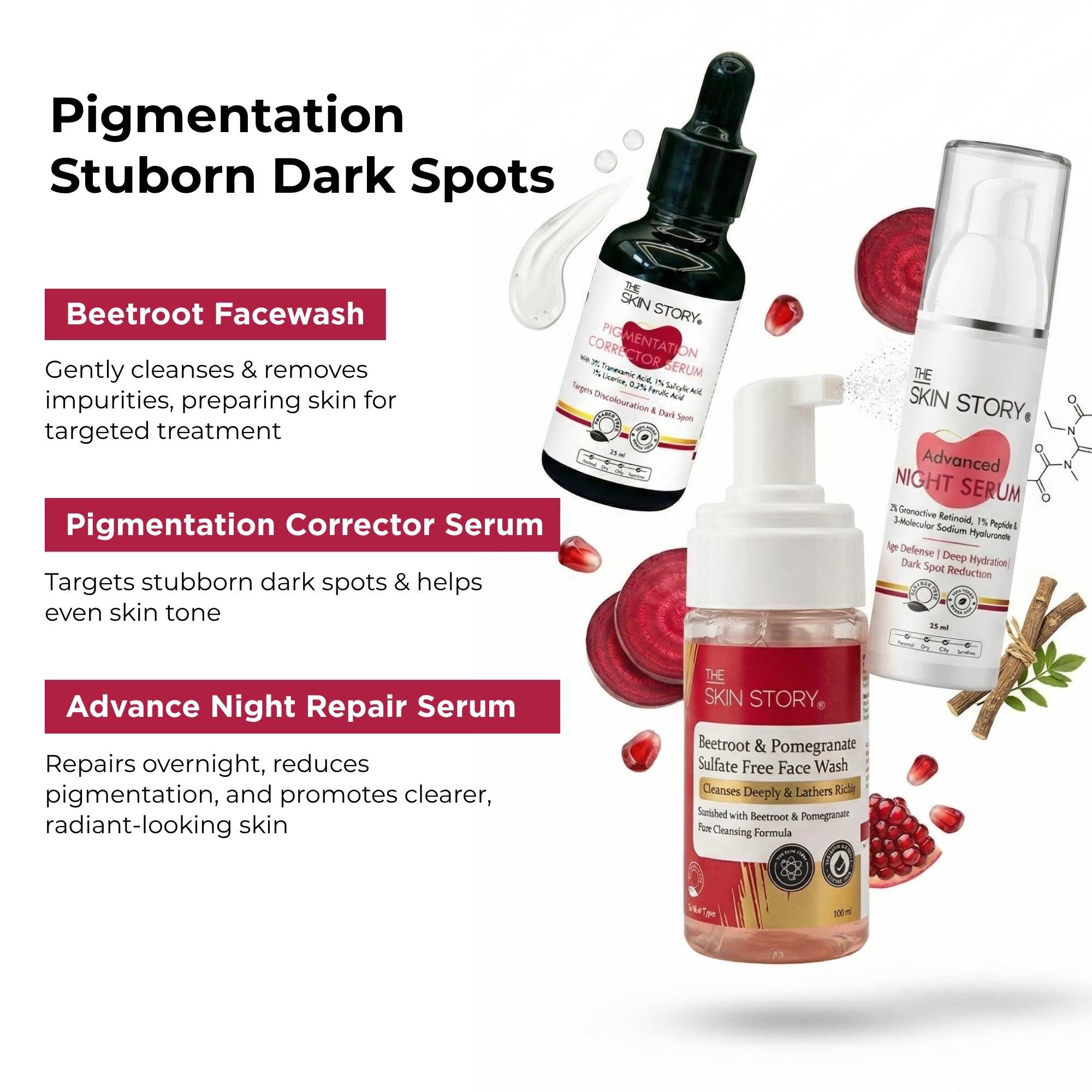 Stuborn Dark Spots 3 Steps - Facewash+Serums - The Skin Story -