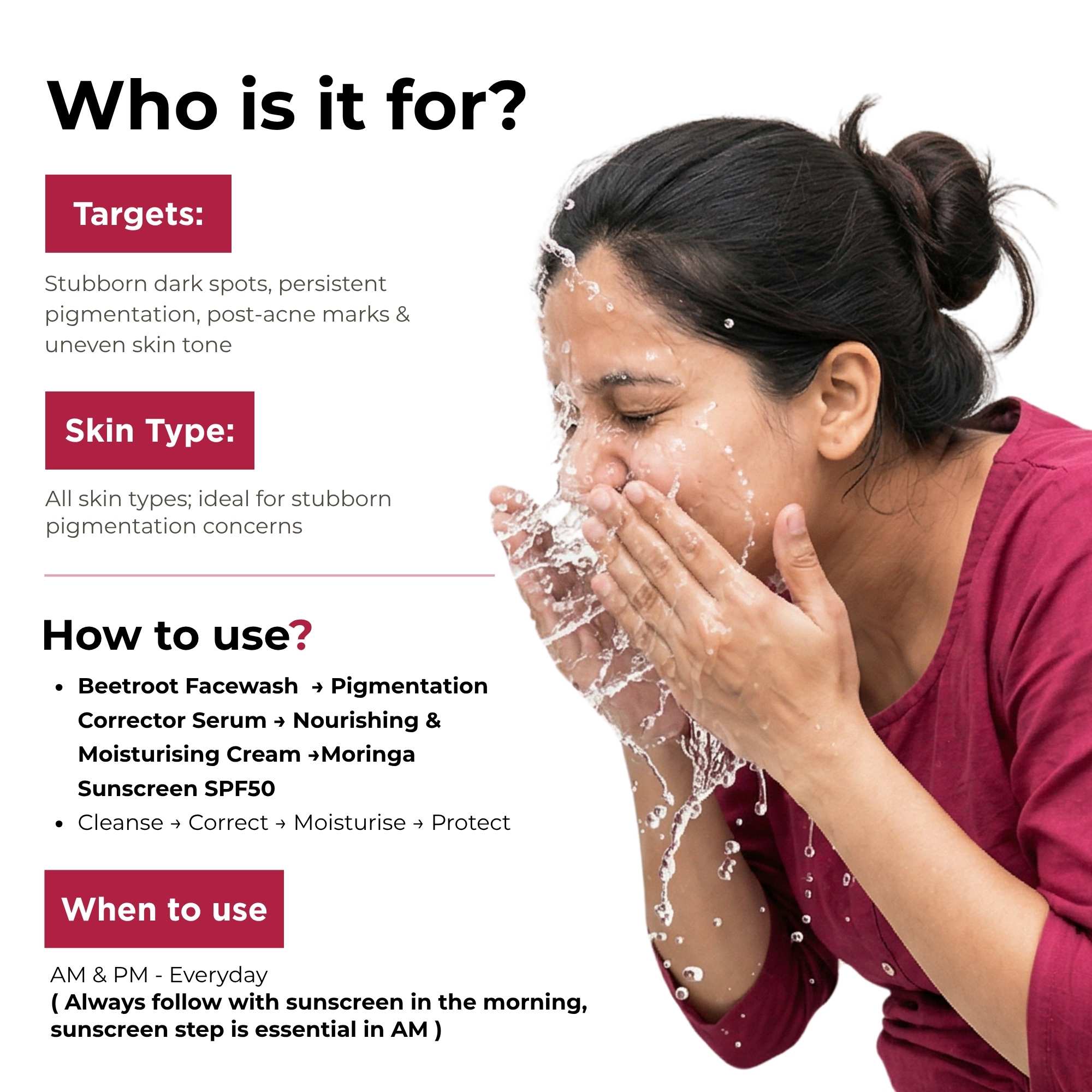 Stuborn Dark Spots 4 Steps - Facewash+Serum+ Moisturising Cream+Sunscreen SPF50 - The Skin Story -