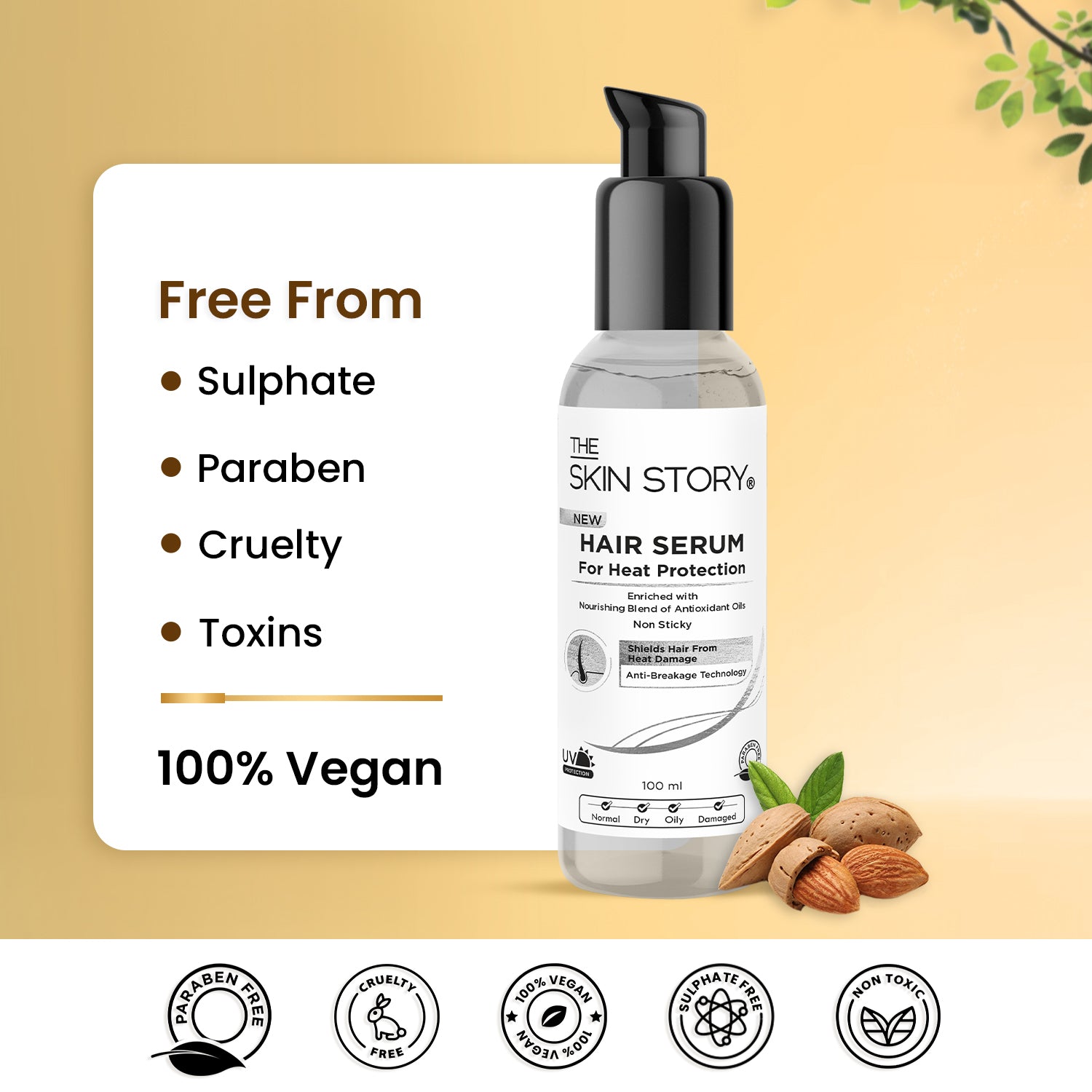 Heat Protection Hair Serum Enriched with Argan, Almond & Coconut Oil Non sticky 100ml