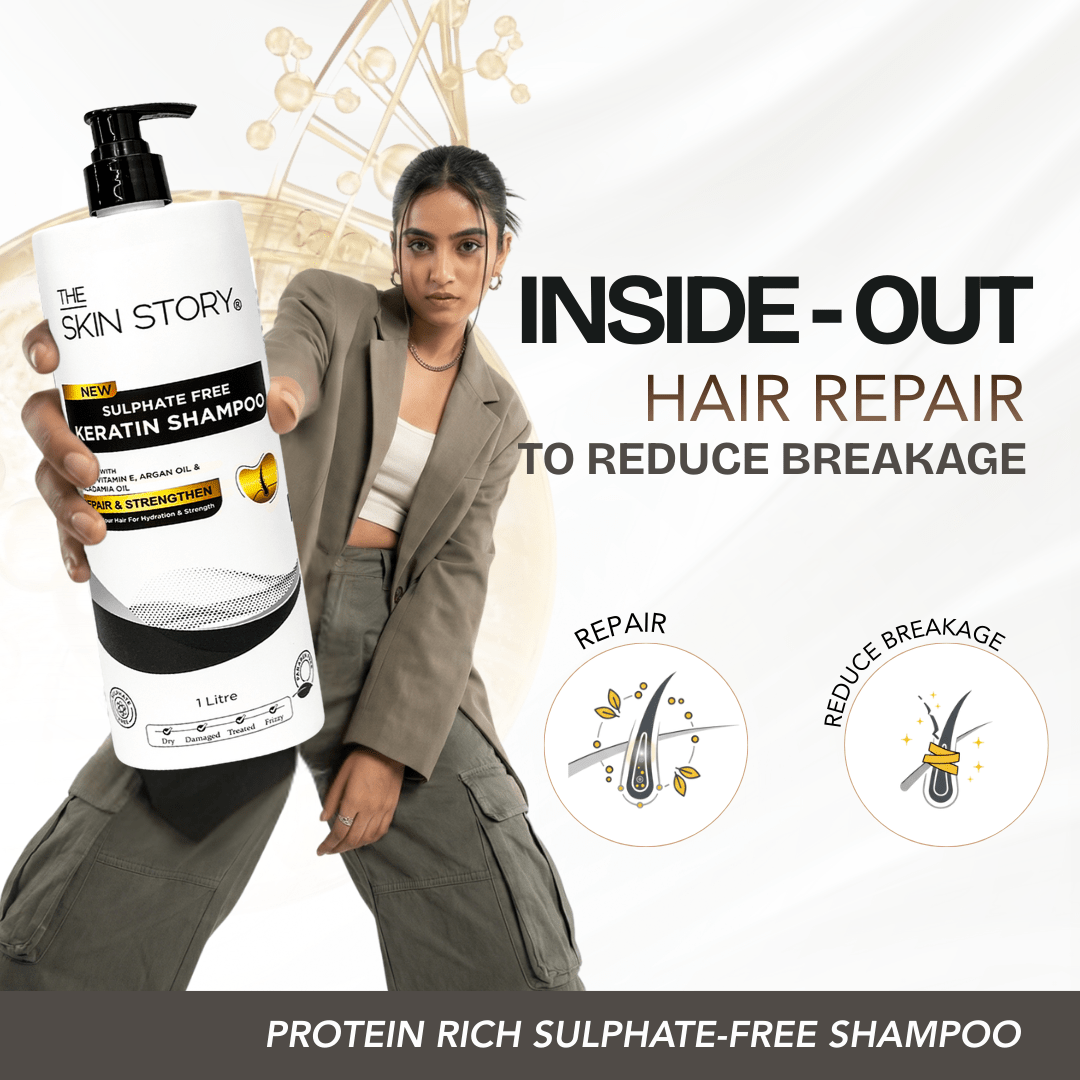Sulphate Free Keratin & Biotin Shampoo Repairs Damaged Hair 1 Litre - The Skin Story - Hair Care Combo